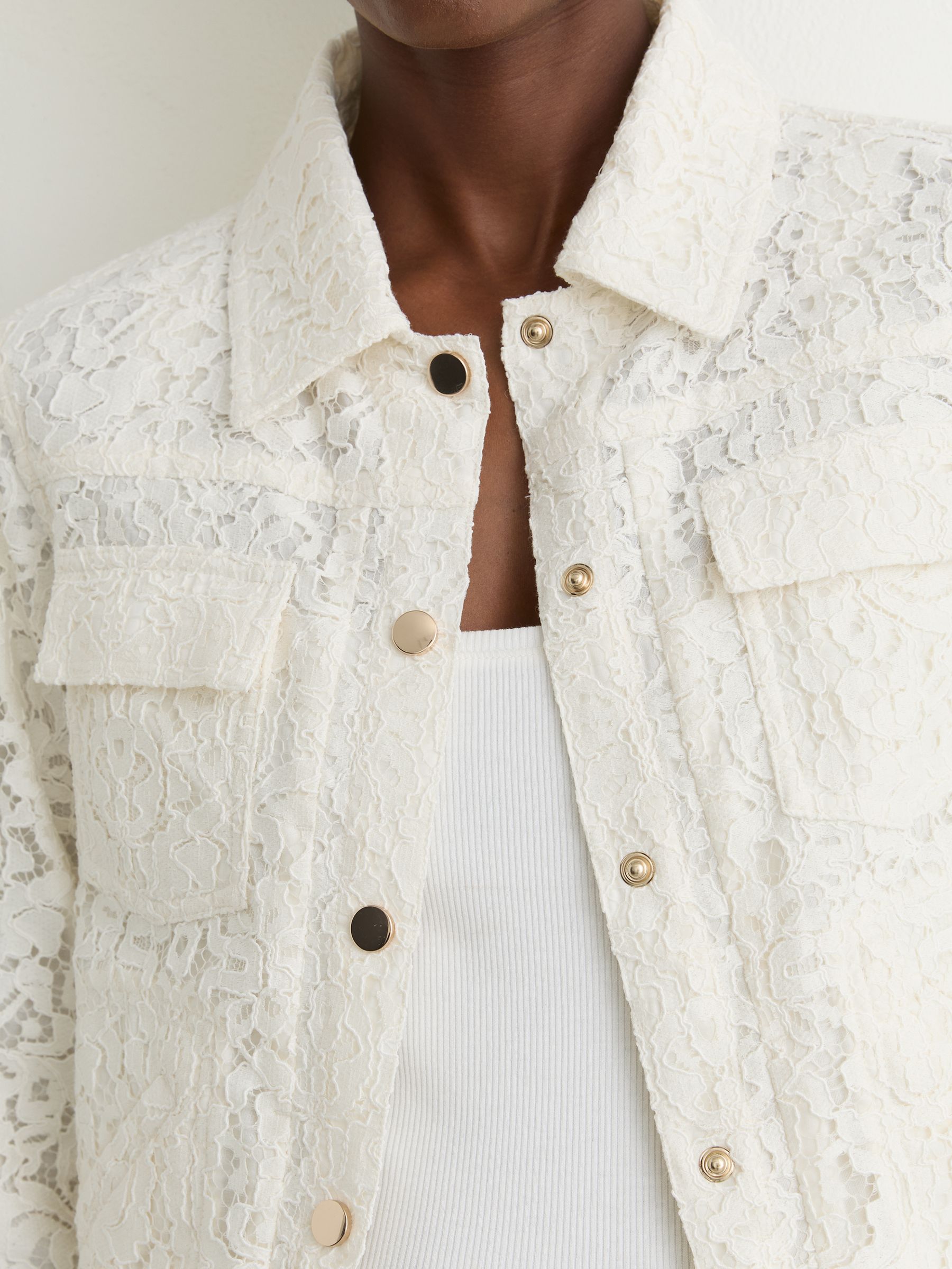 Collared Lace Press-Stud Jacket in White - image 5