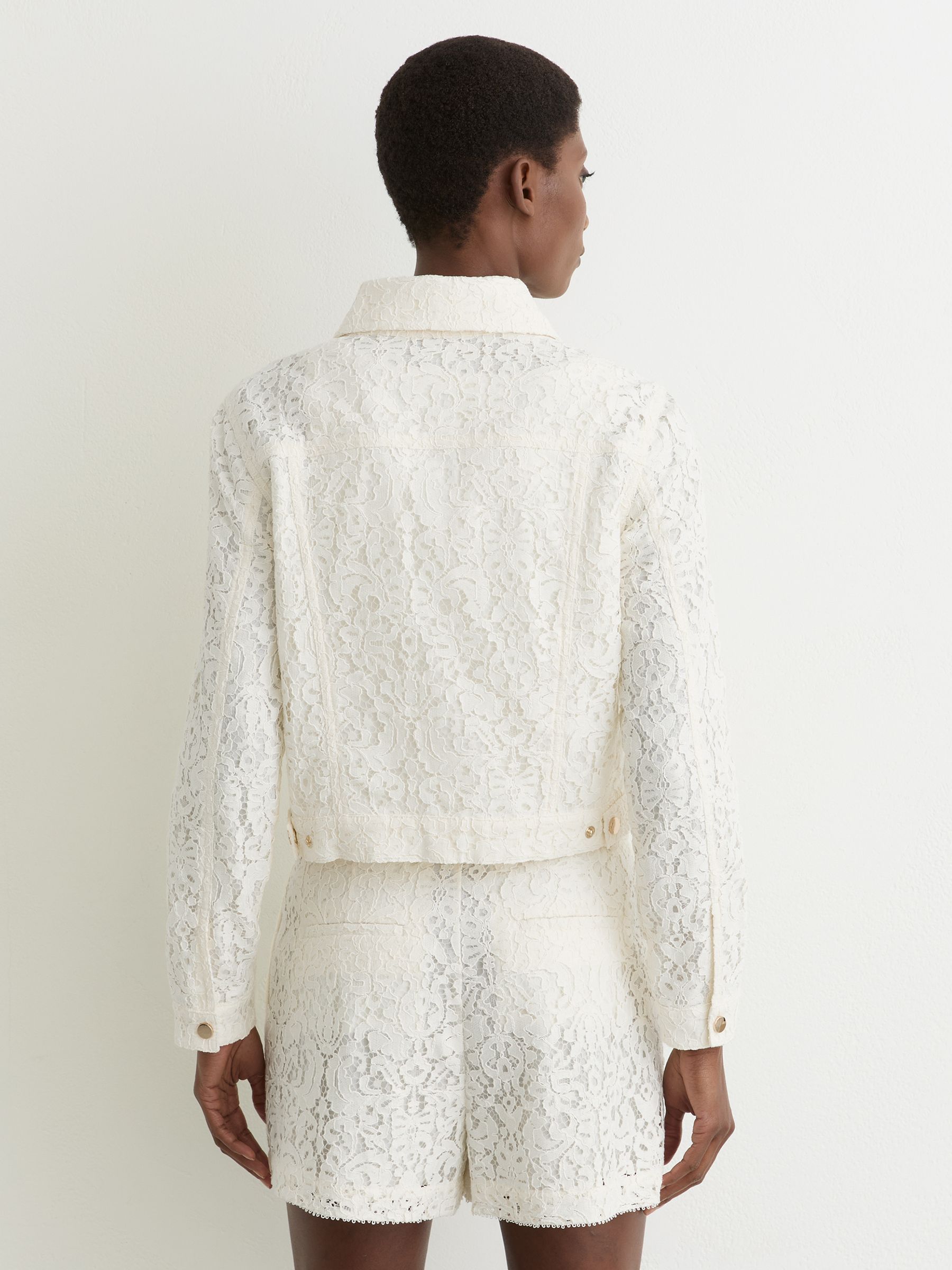 Collared Lace Press-Stud Jacket in White - Image 5 of 6
