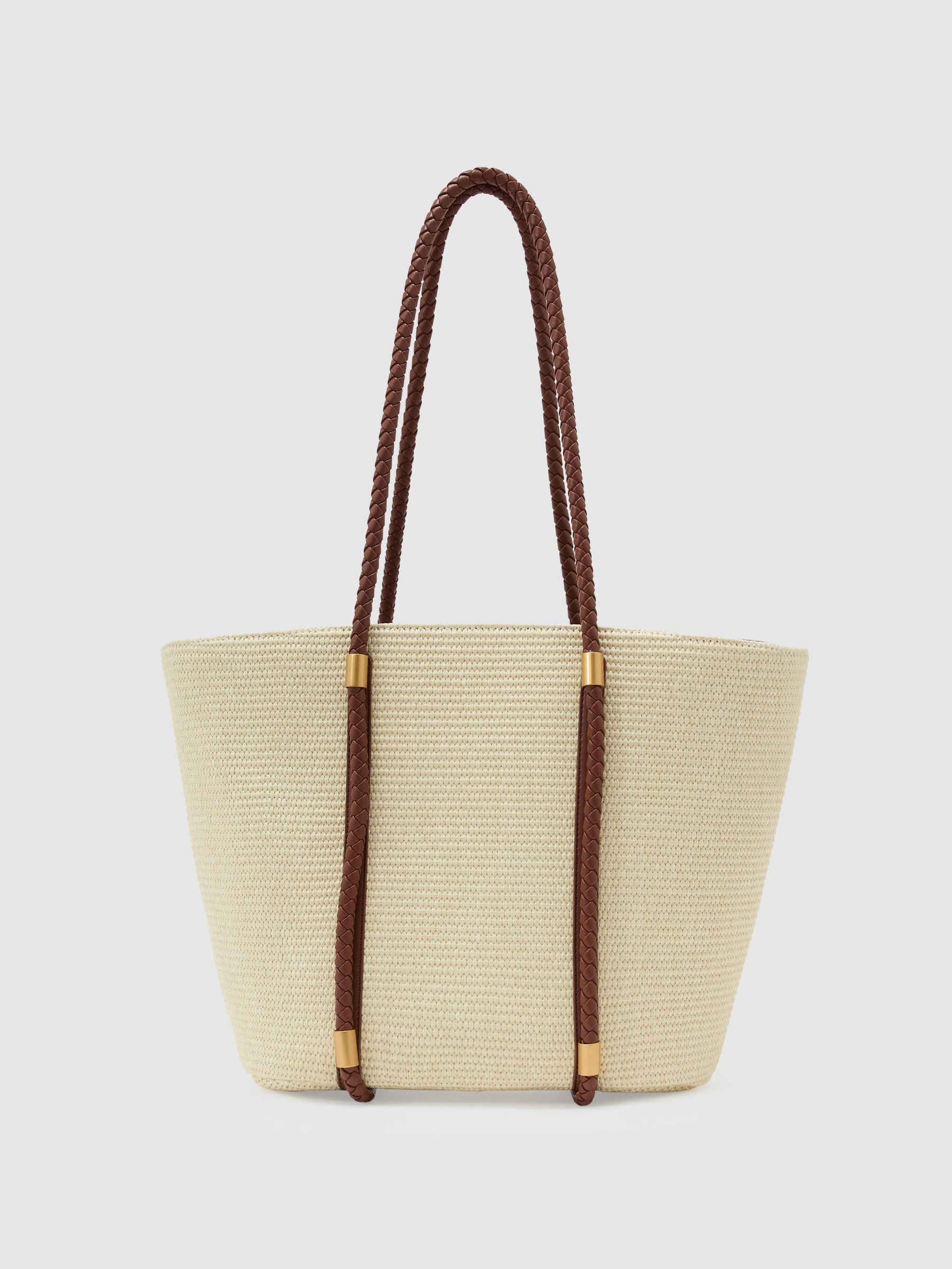 Raffia-Effect Embroidered Tote Bag in Natural - image 3