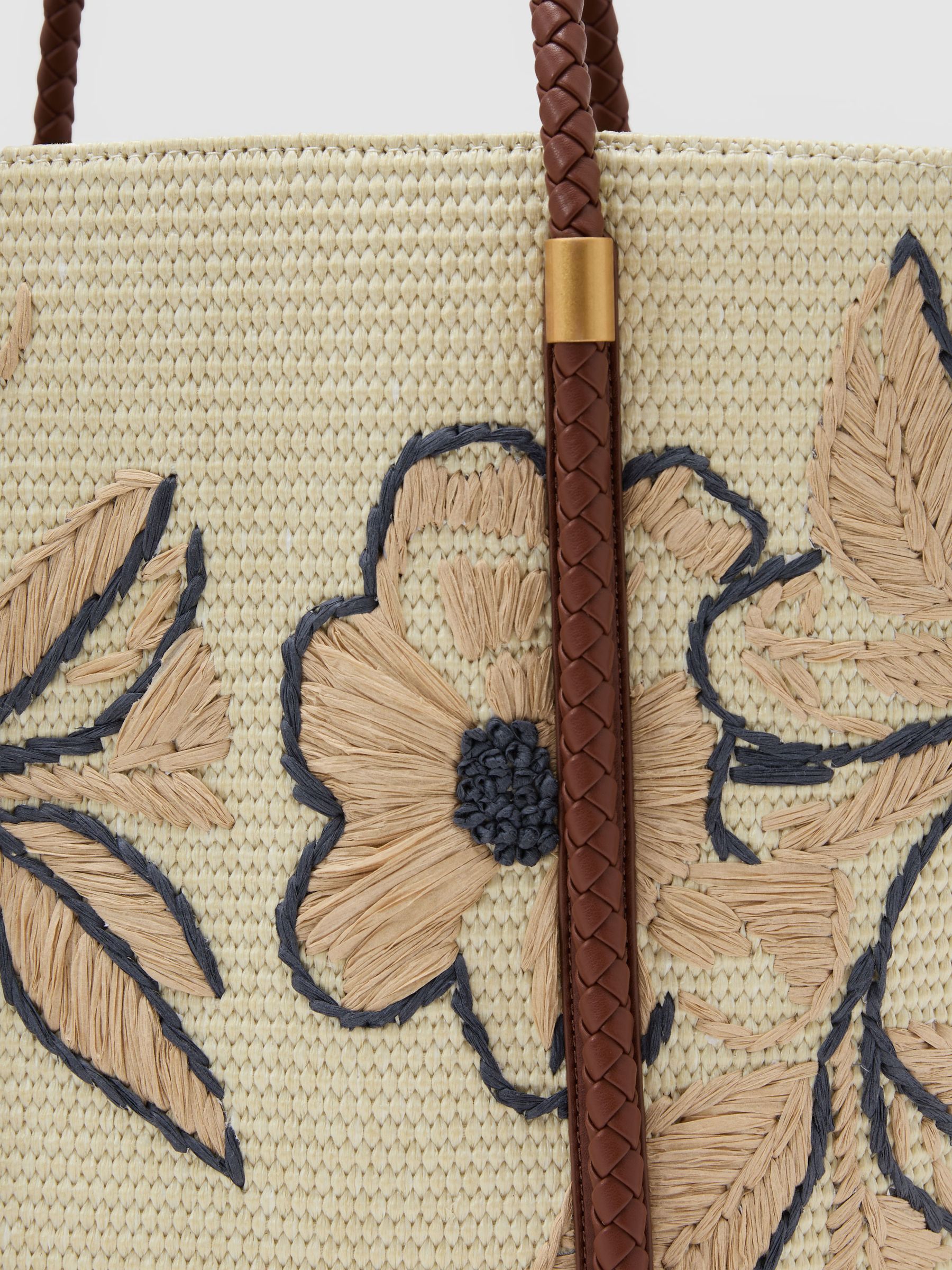 Raffia-Effect Embroidered Tote Bag in Natural - image 2