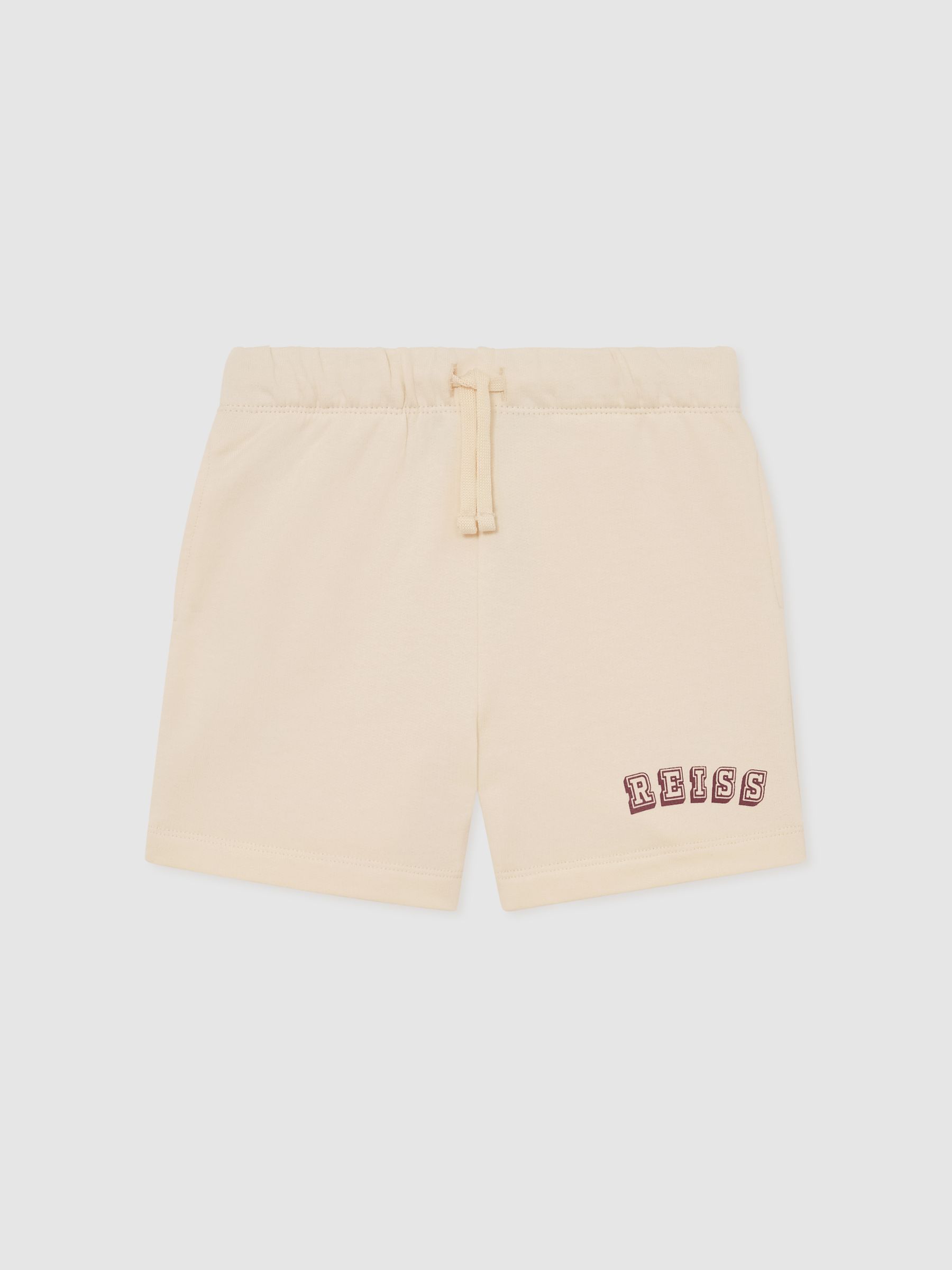 Cotton Logo Drawstring Shorts in Off White/Brick - Image 1 of 4