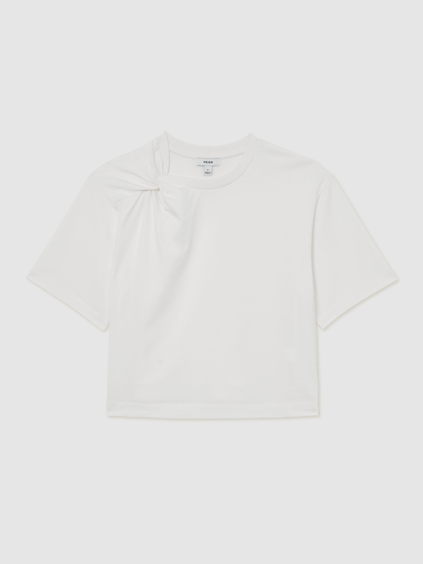 Cotton Twist-Detail Boxy T-Shirt in White - Image 2 of 6