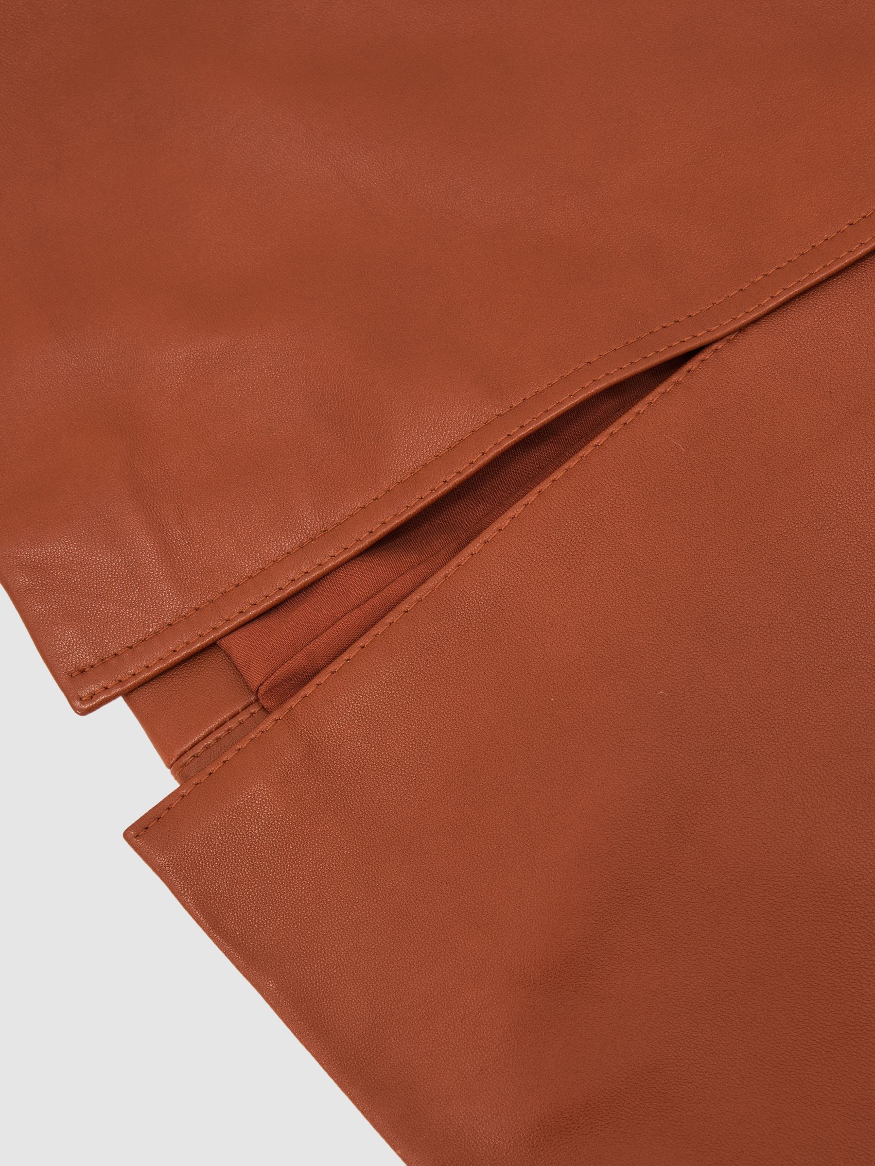 Leather Midi Pencil Skirt in Rust Orange - image 3