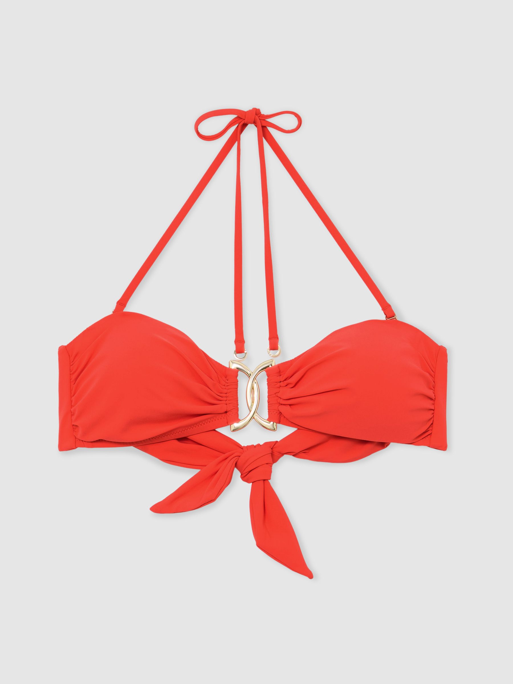 Tipped Bandeau Shirred Bikini Top in Coral Orange - Image 2 of 6