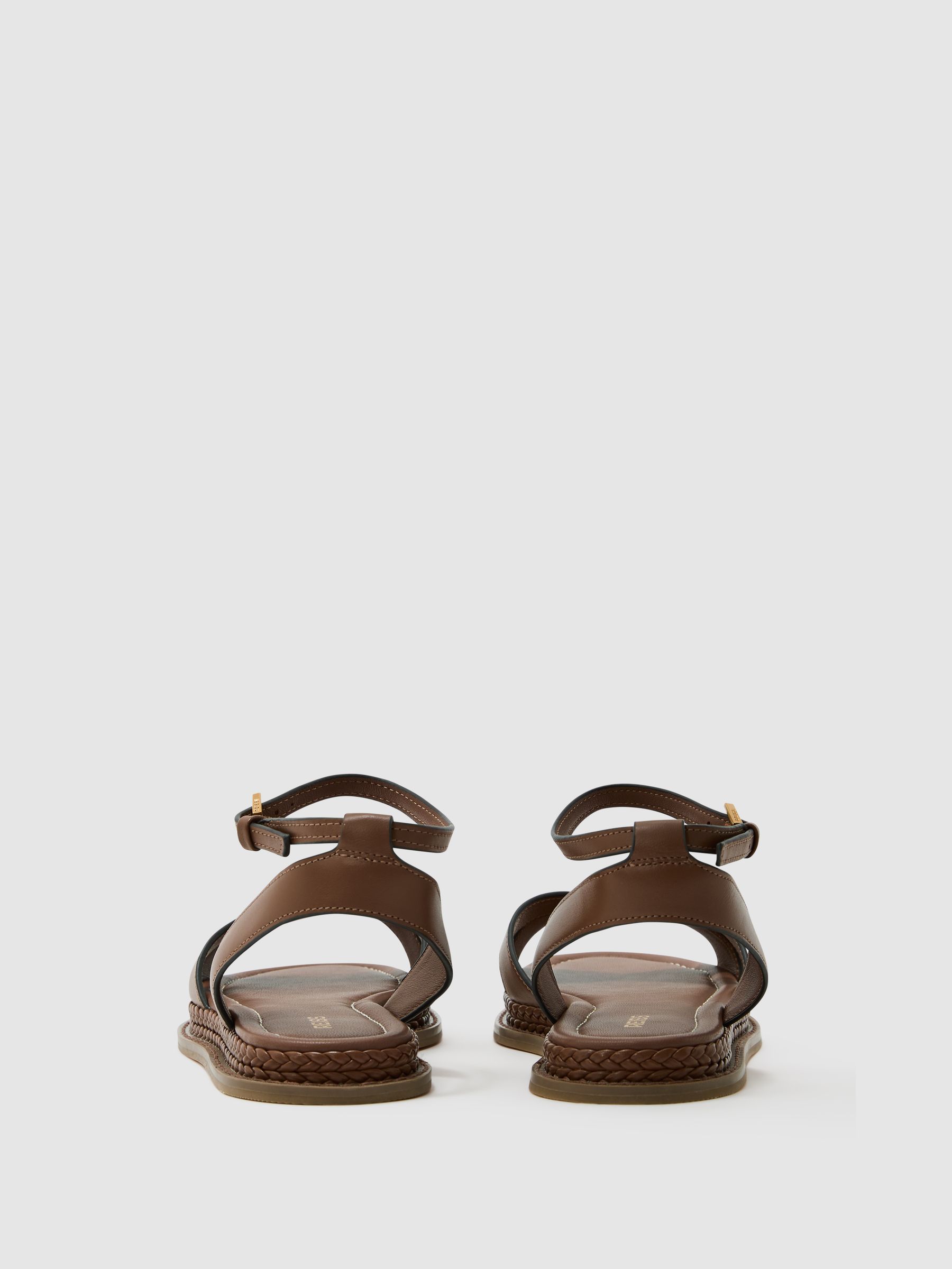 Leather Plaited-Detail Flat Sandals in Tan - image 3
