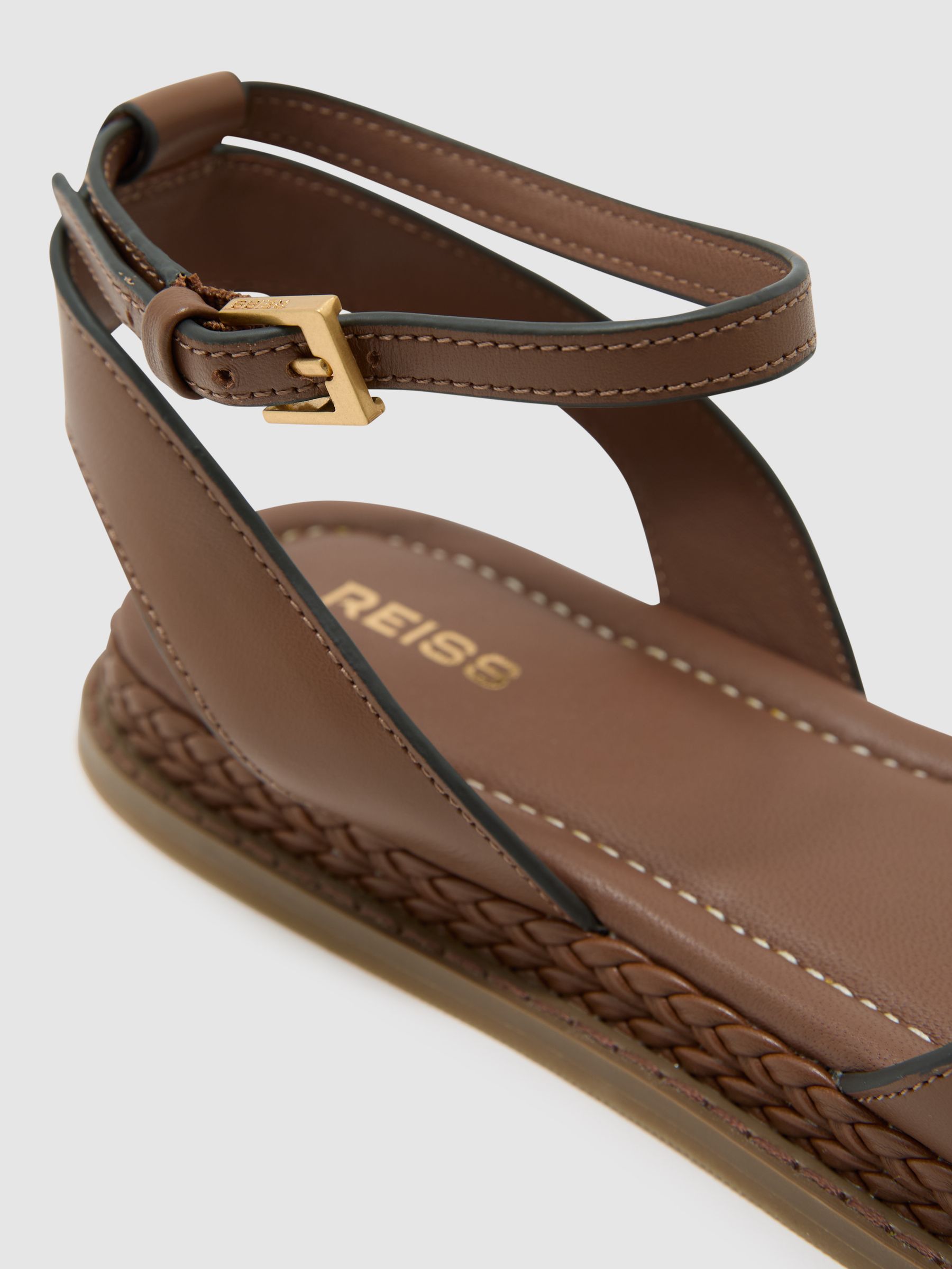 Leather Plaited-Detail Flat Sandals in Tan - image 2