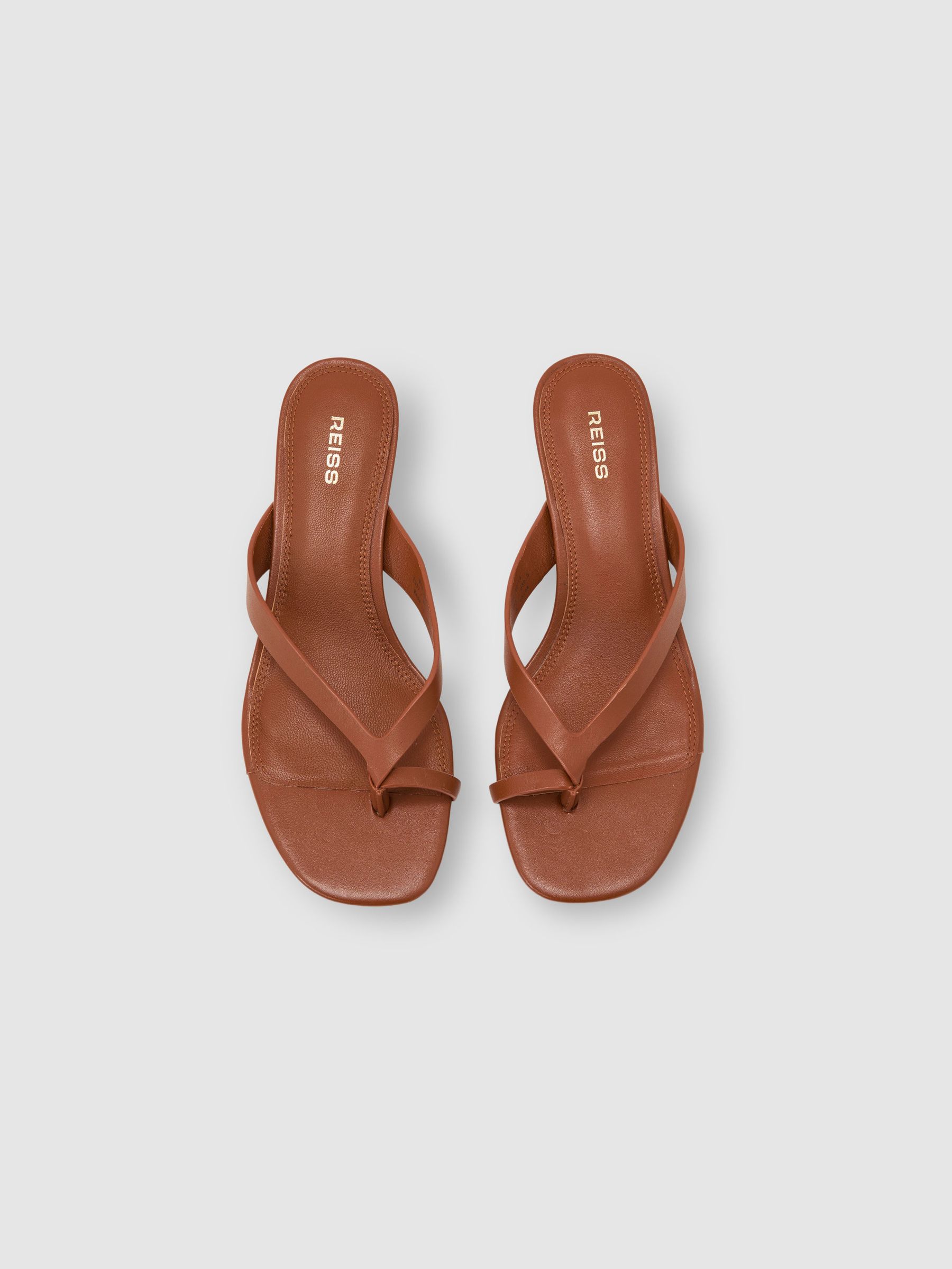 Leather Lizard-Effect Kitten-Heel Sandals in Tan - Image 3 of 5