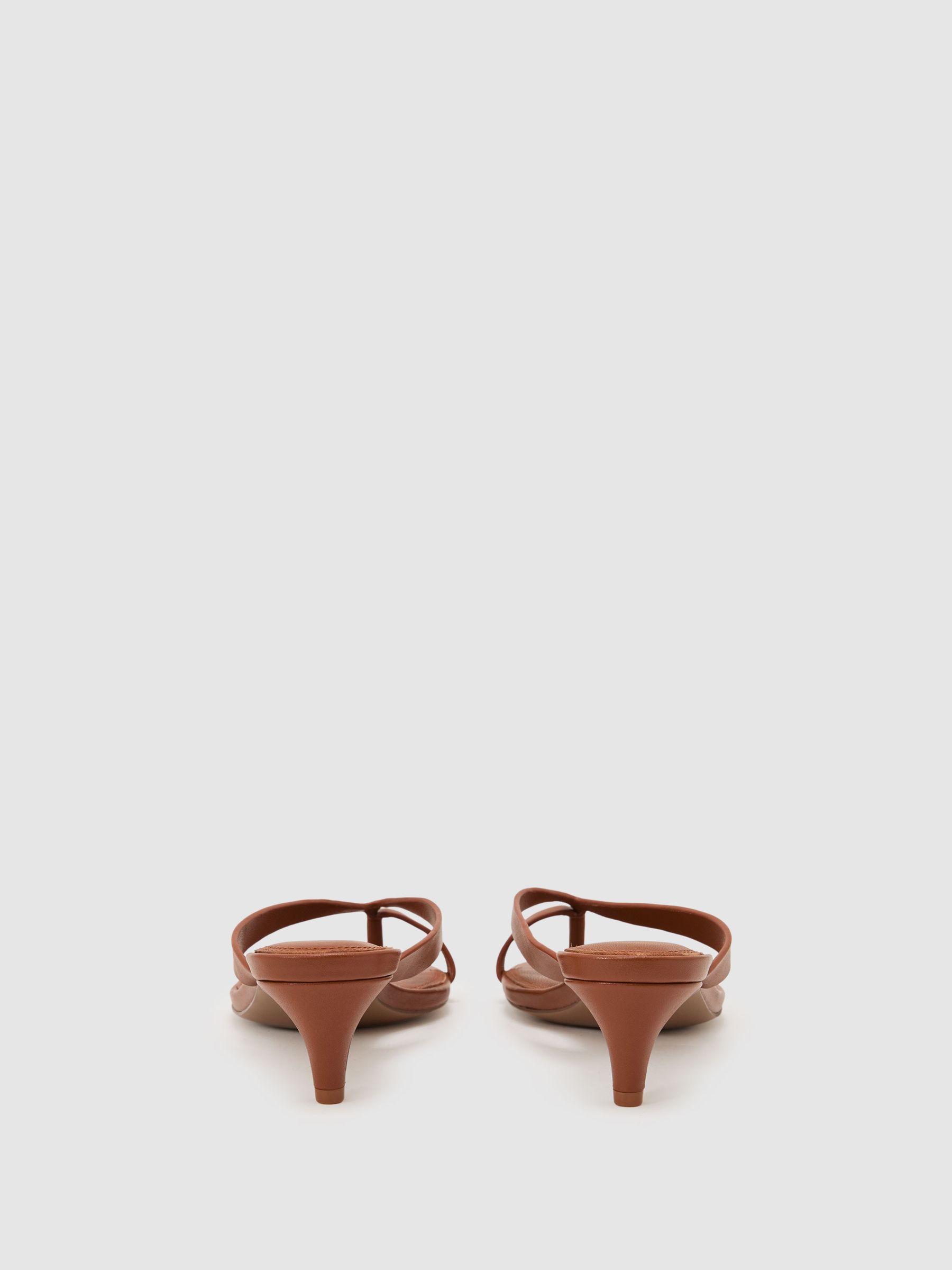 Leather Lizard-Effect Kitten-Heel Sandals in Tan - image 3