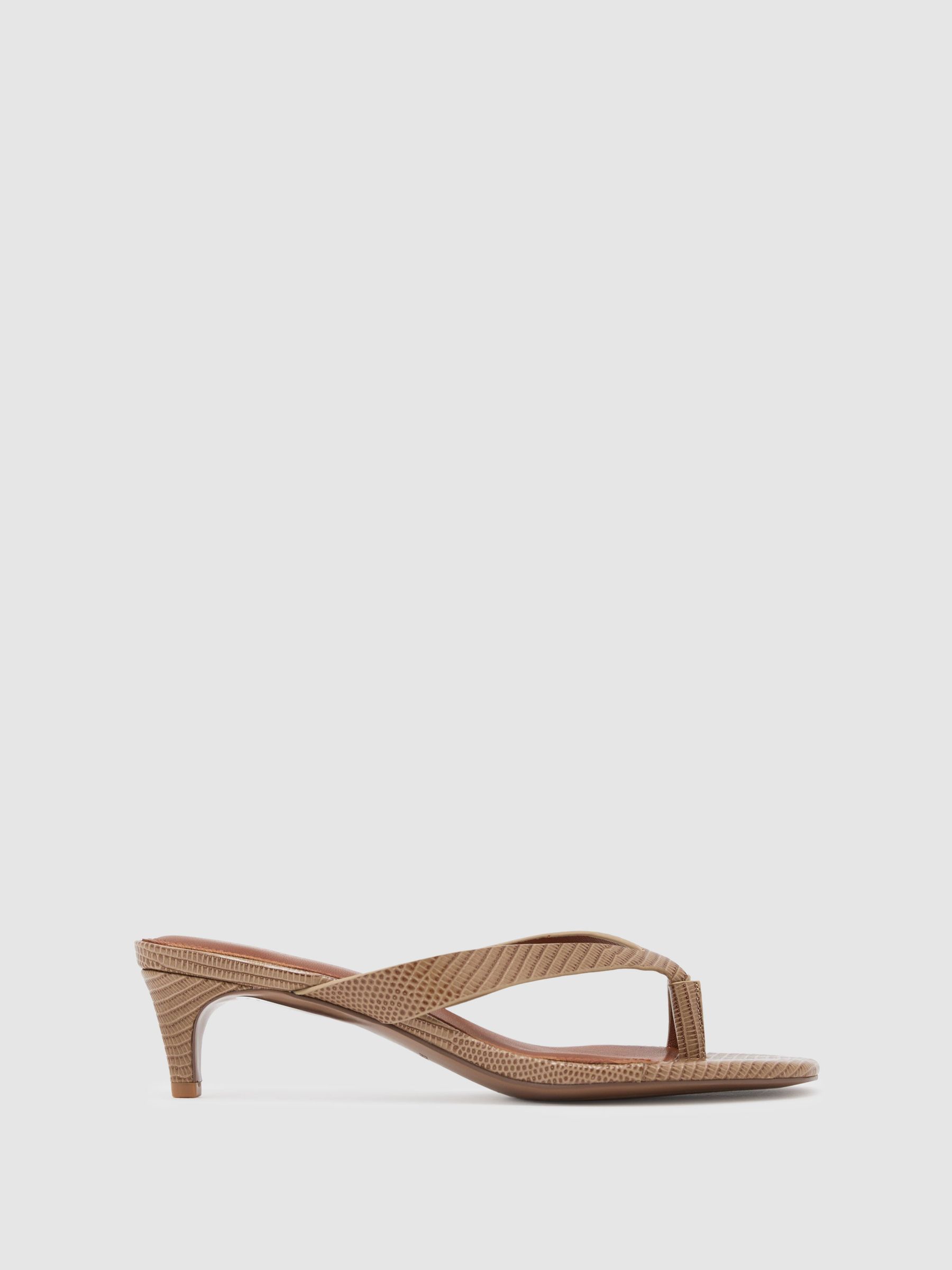 Leather Lizard-Effect Kitten-Heel Sandals in Neutral - Image 2 of 6