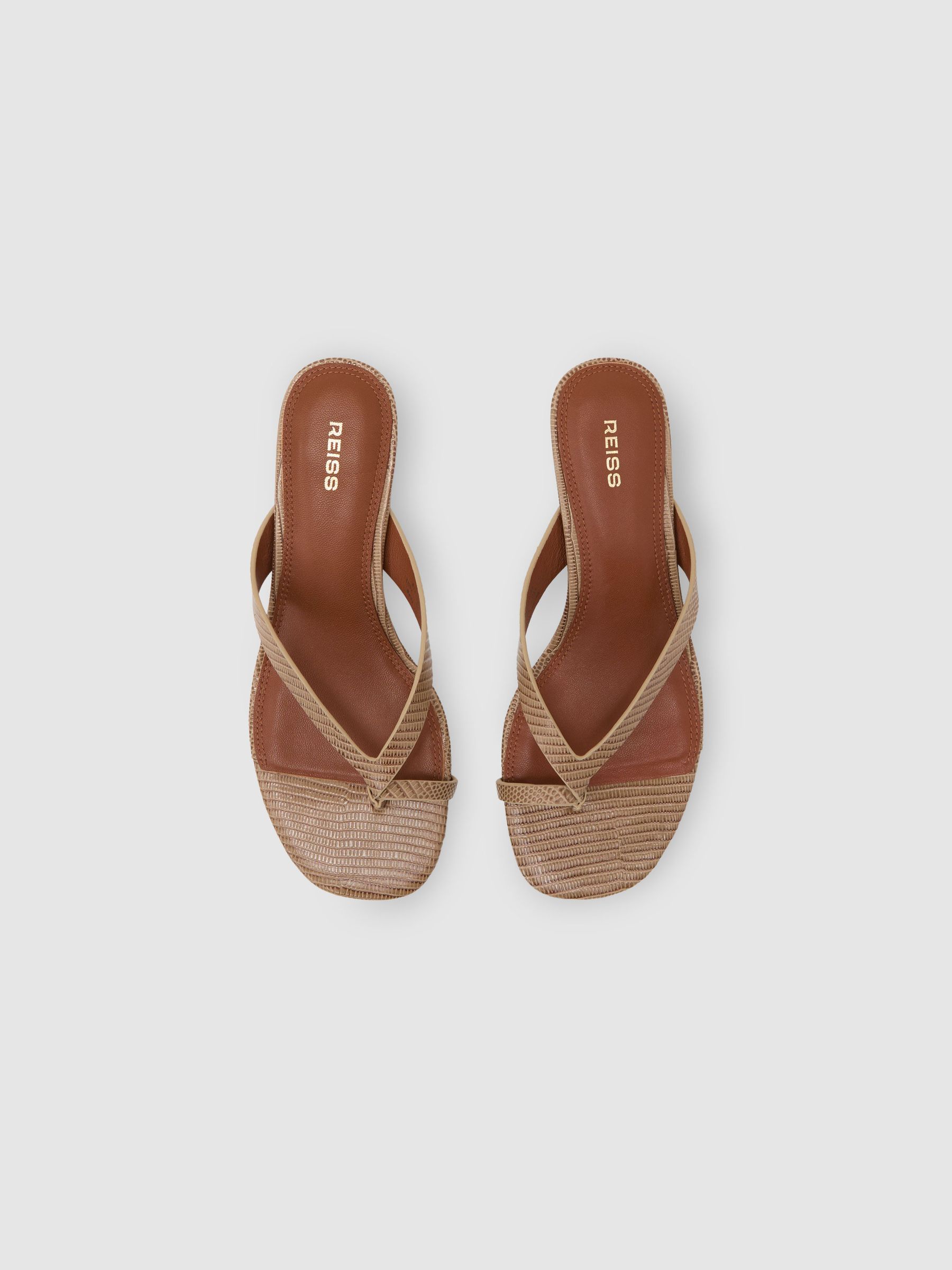 Leather Lizard-Effect Kitten-Heel Sandals in Neutral - Image 3 of 6