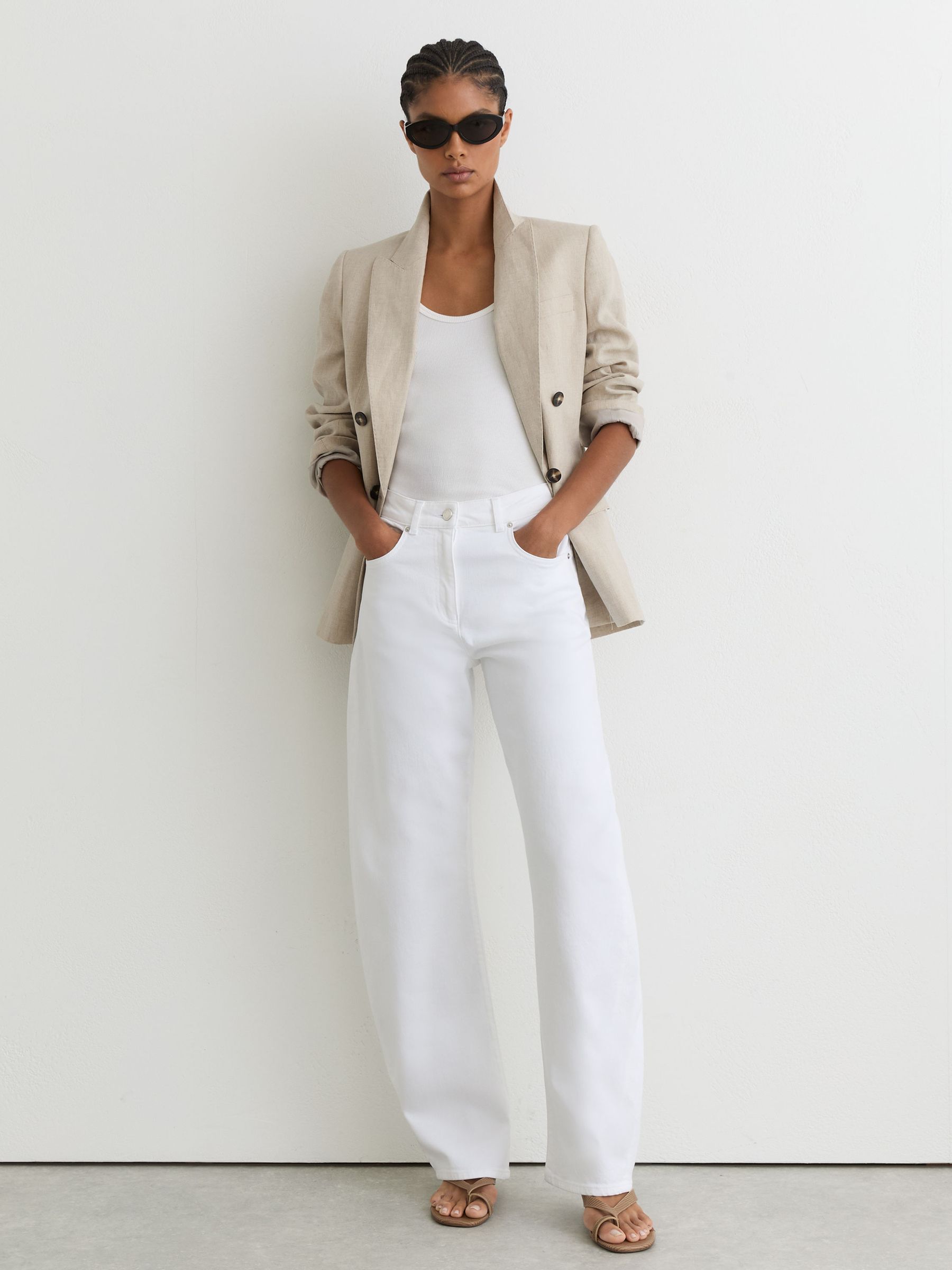 Leather Lizard-Effect Kitten-Heel Sandals in Neutral - Image 4 of 6