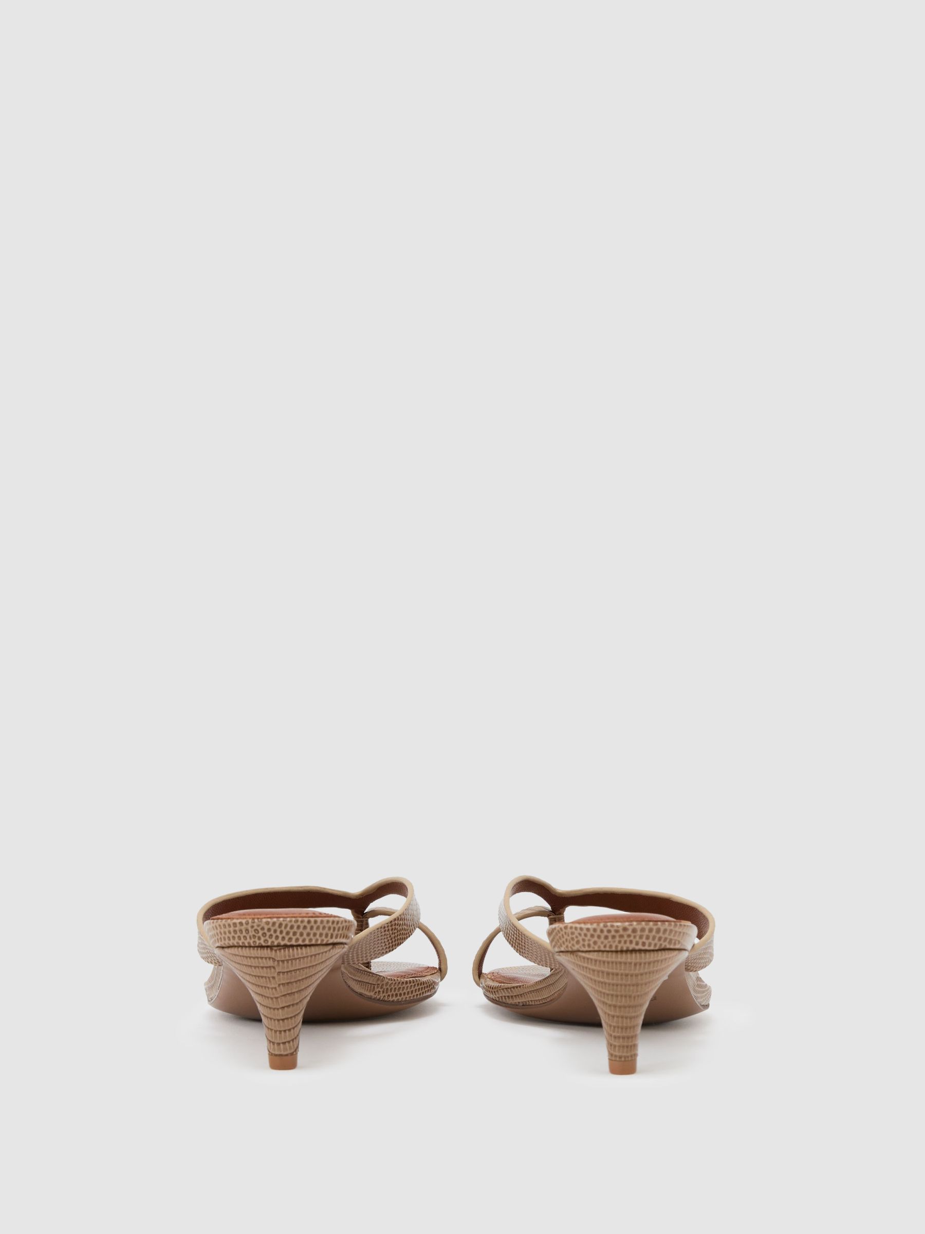 Leather Lizard-Effect Kitten-Heel Sandals in Neutral - Image 5 of 6