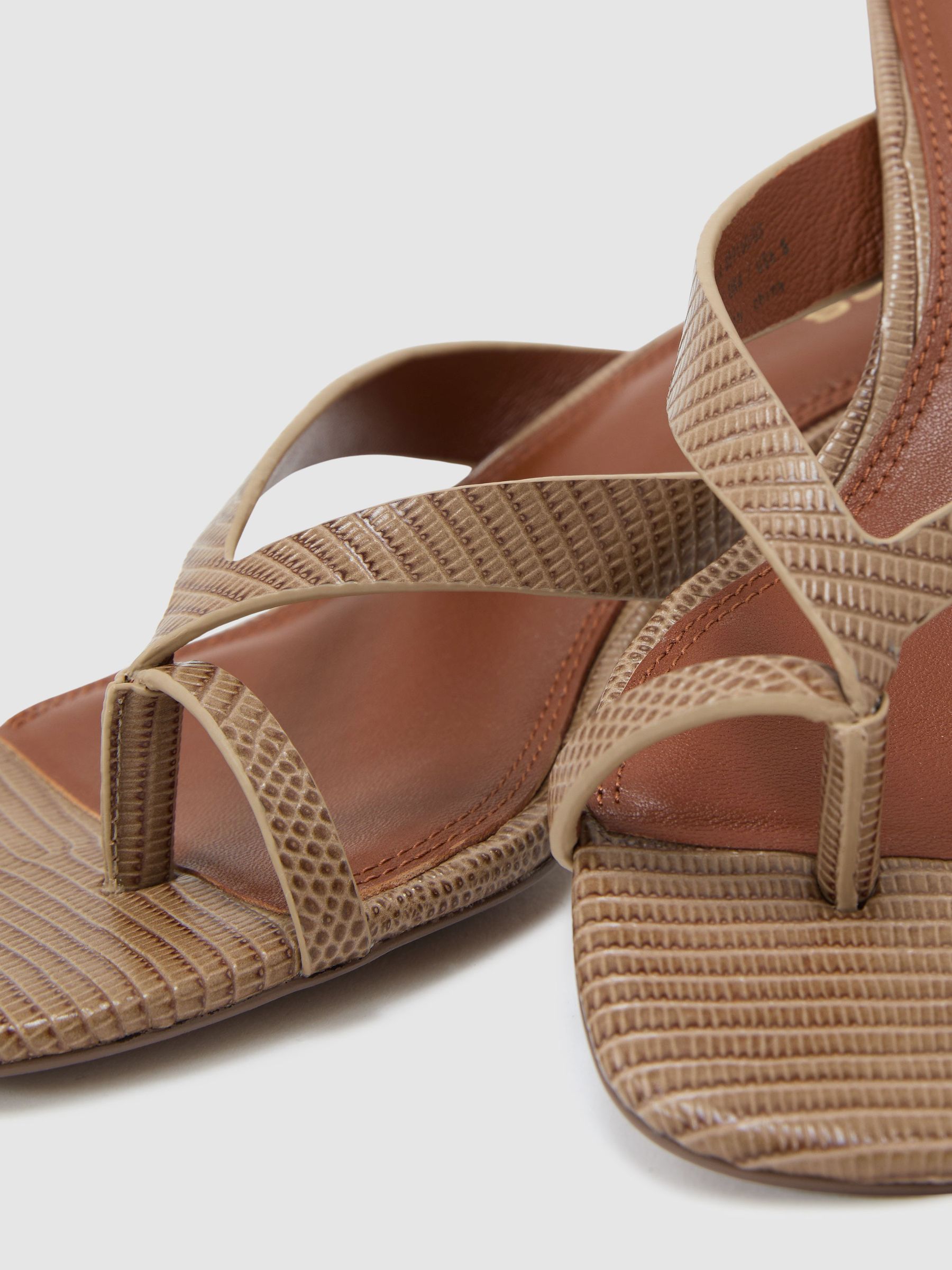 Leather Lizard-Effect Kitten-Heel Sandals in Neutral - image 2