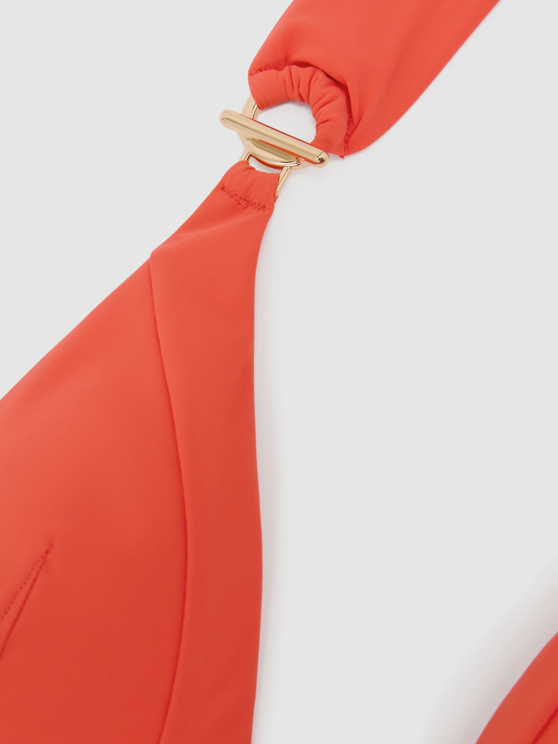 Mesh-Insert Halterneck Swimsuit in Coral Orange - Image 6 of 6