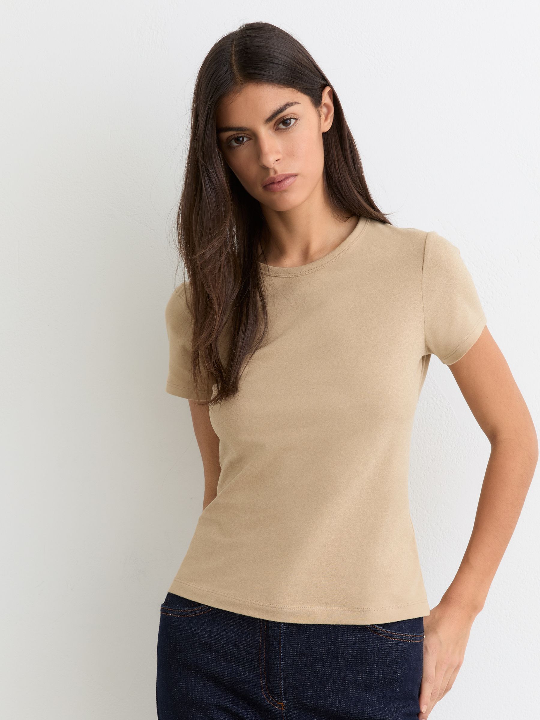 Stretch-Cotton Crew-Neck T-Shirt in Neutral - Image 1 of 5