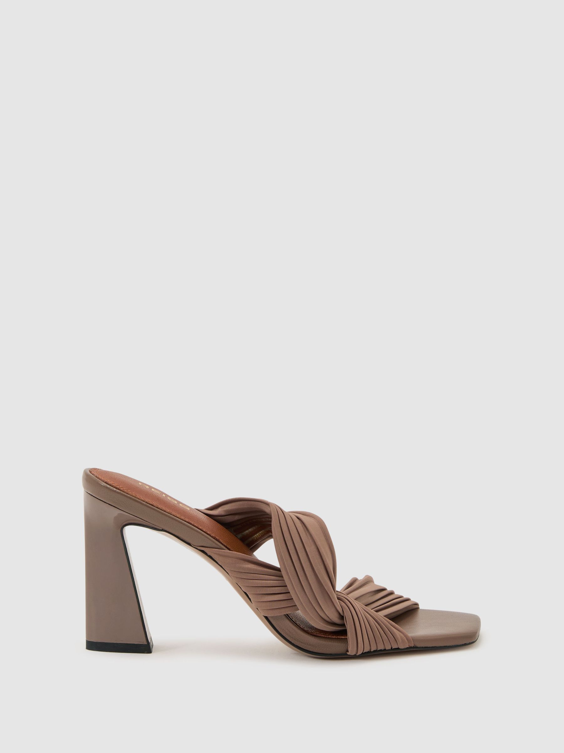 Pleated Mule Block-Heel Sandals in Taupe - Image 2 of 6