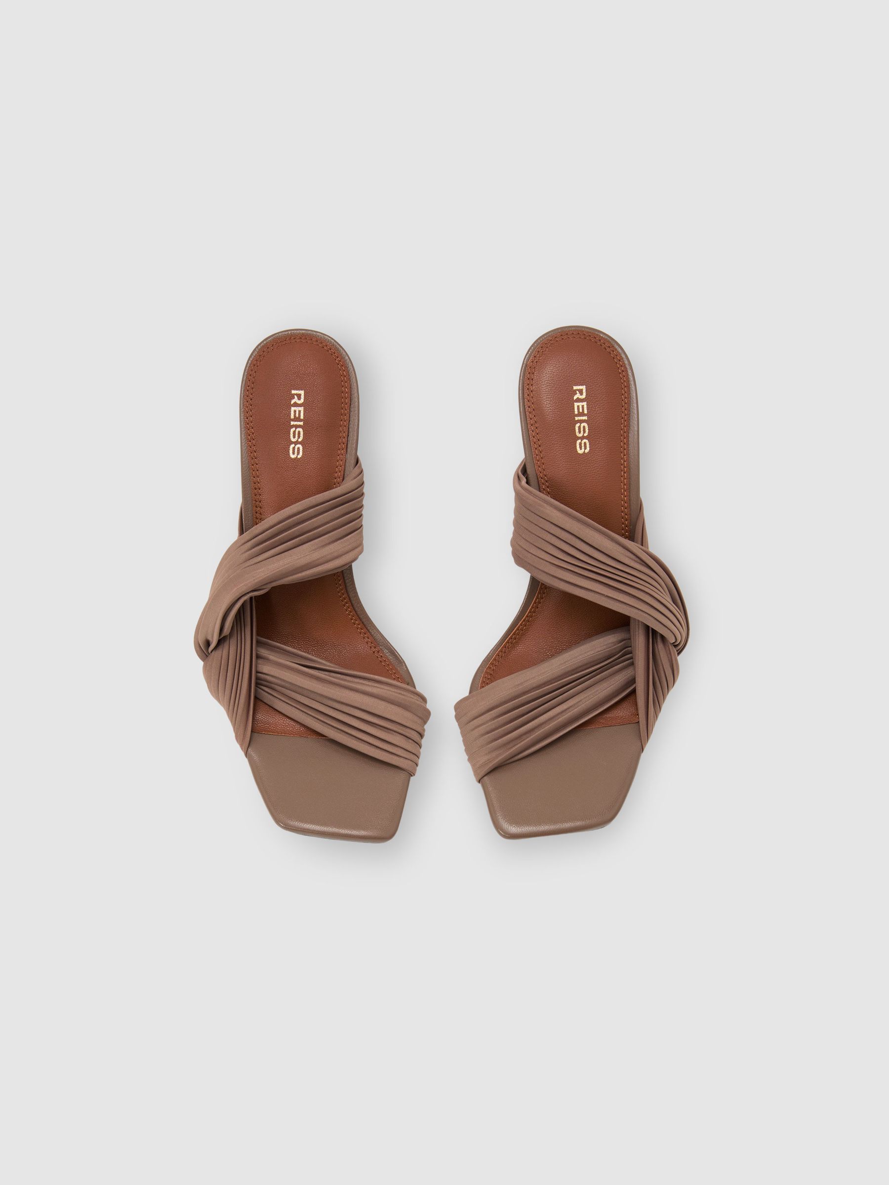 Pleated Mule Block-Heel Sandals in Taupe - Image 3 of 6