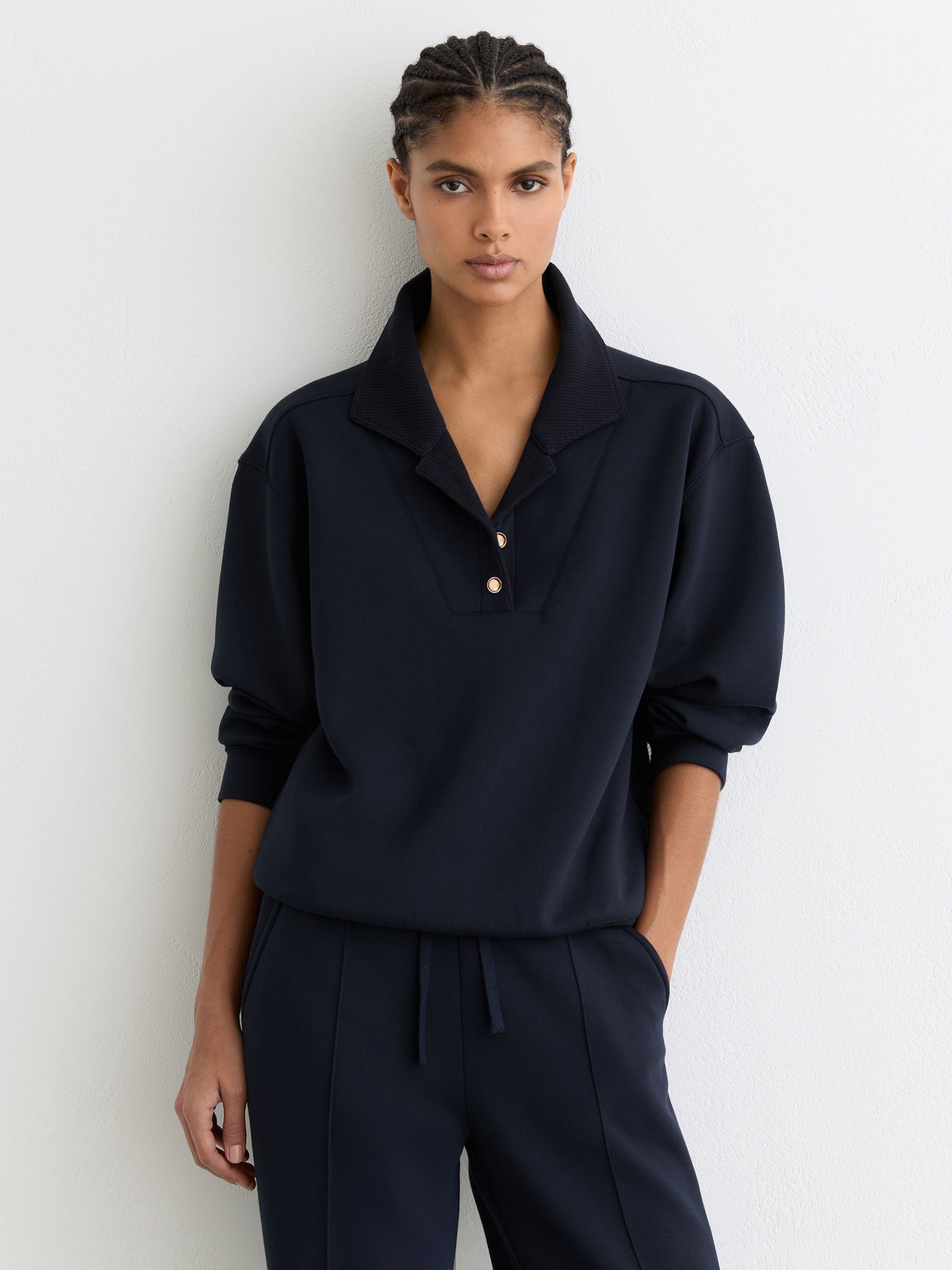 Premium Interlock Collar Sweatshirt in Navy - Image 1 of 6