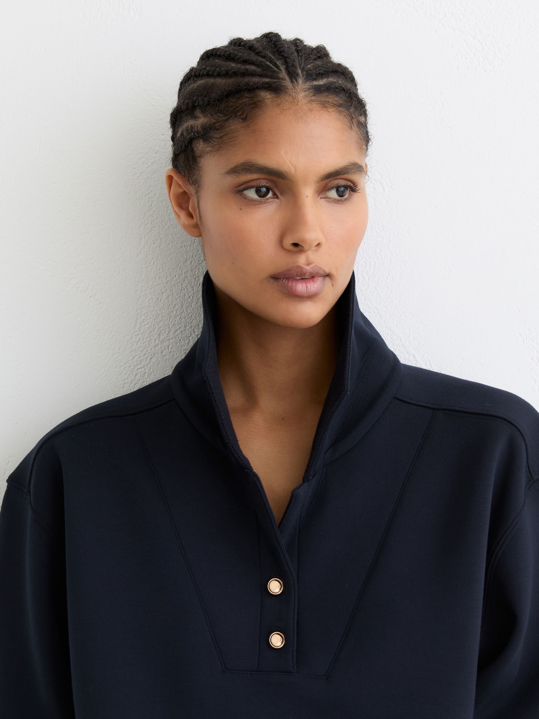 Premium Interlock Collar Sweatshirt in Navy - Image 4 of 6