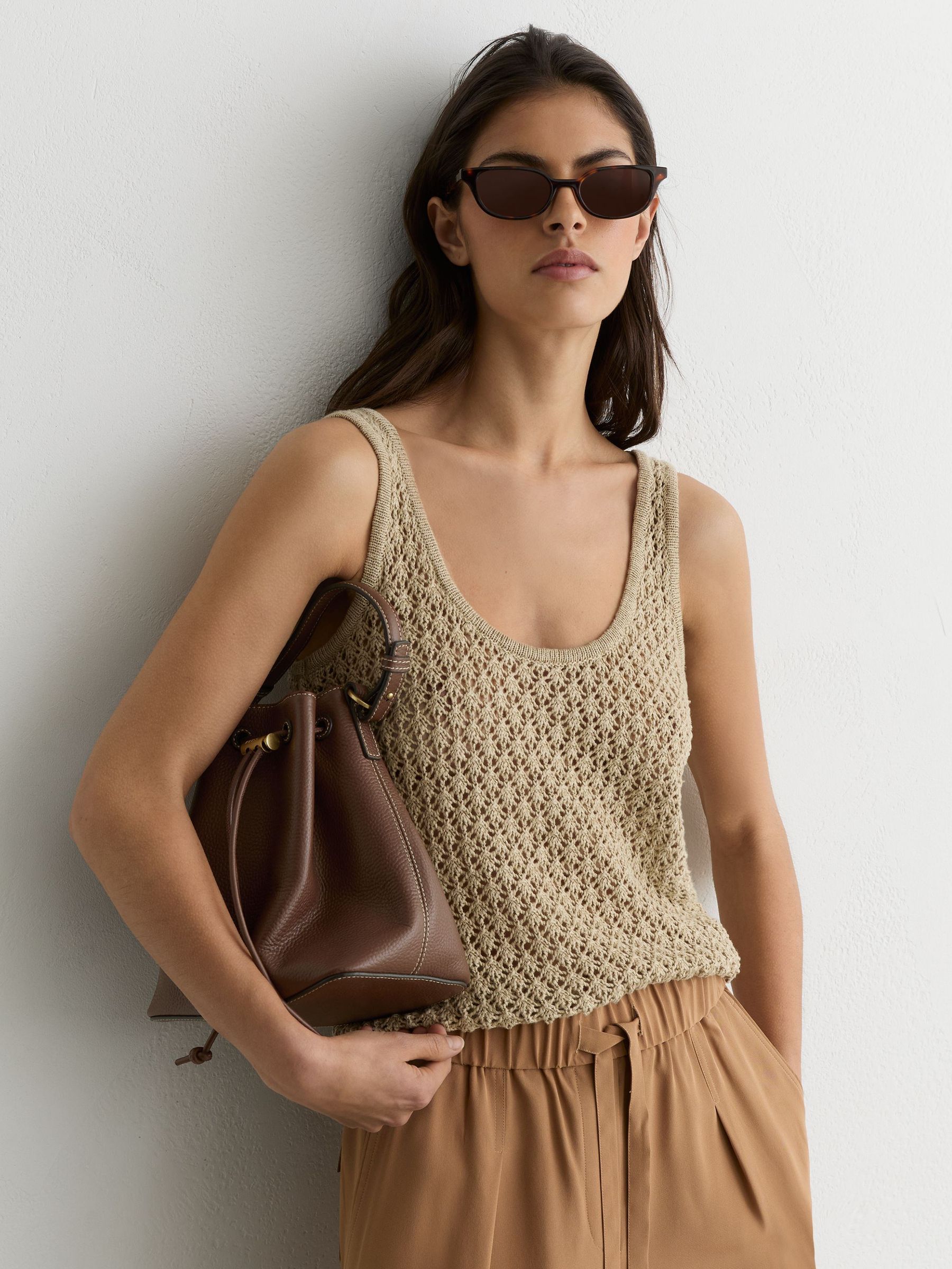 Grained-Leather Bucket Bag in Tan - image 5