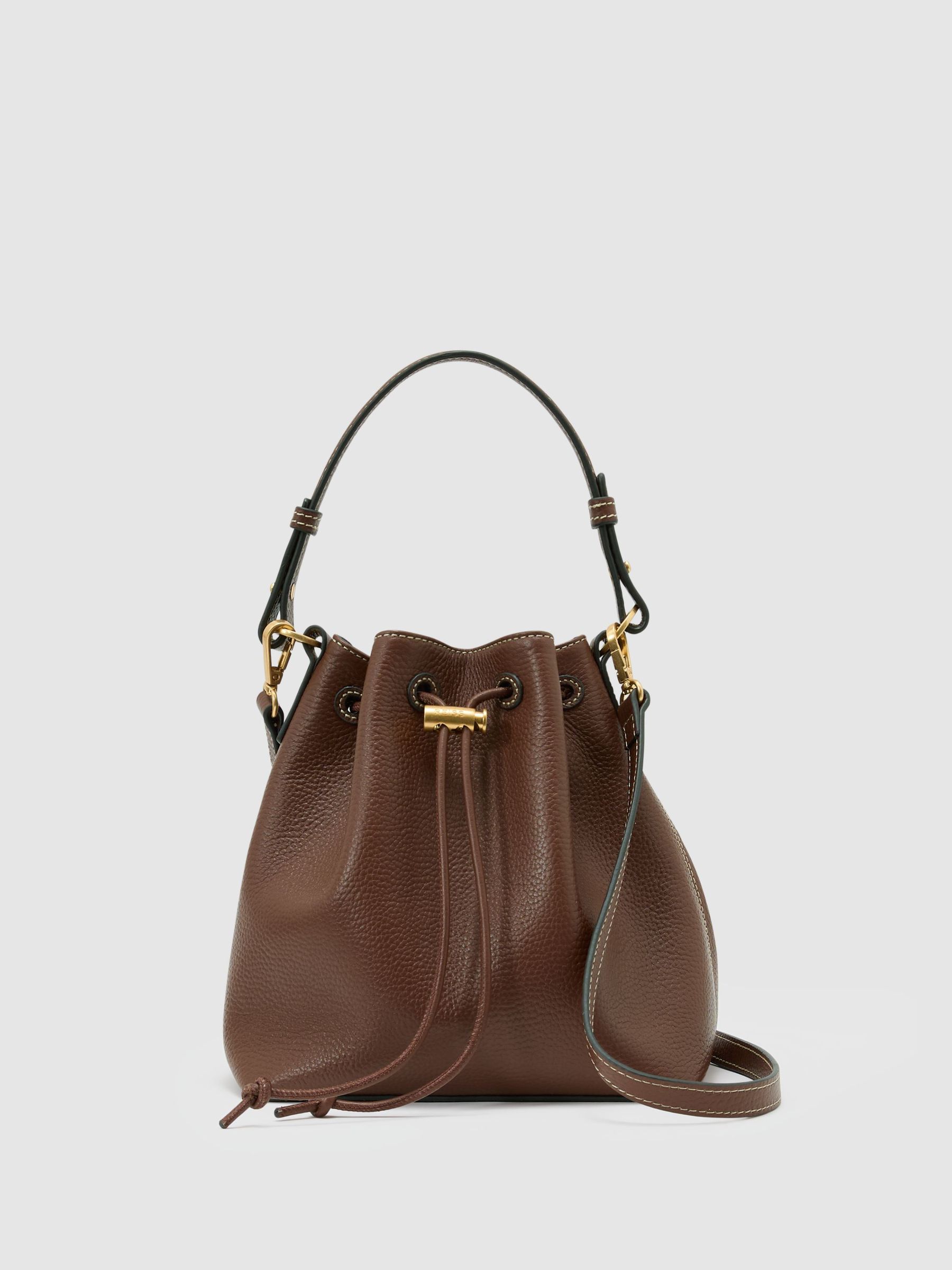 Grained-Leather Bucket Bag in Tan - image 4