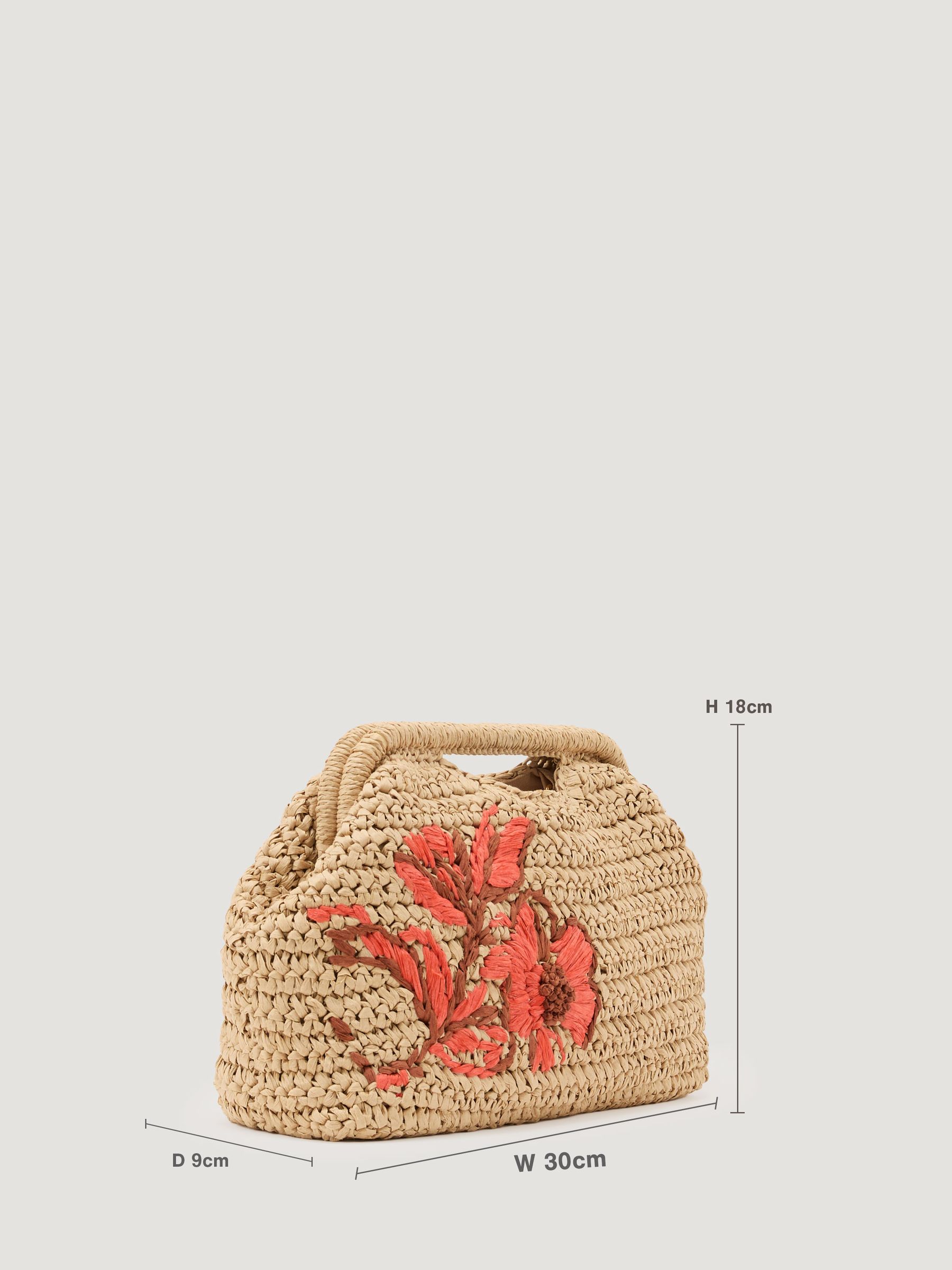 Raffia-Effect Embroidered Clutch Bag in Natural - image 5
