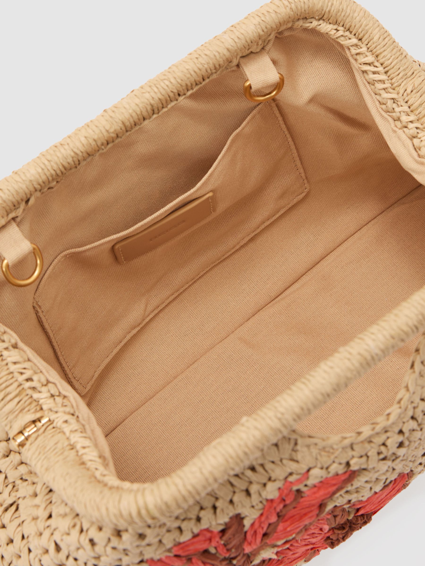 Raffia-Effect Embroidered Clutch Bag in Natural - image 4