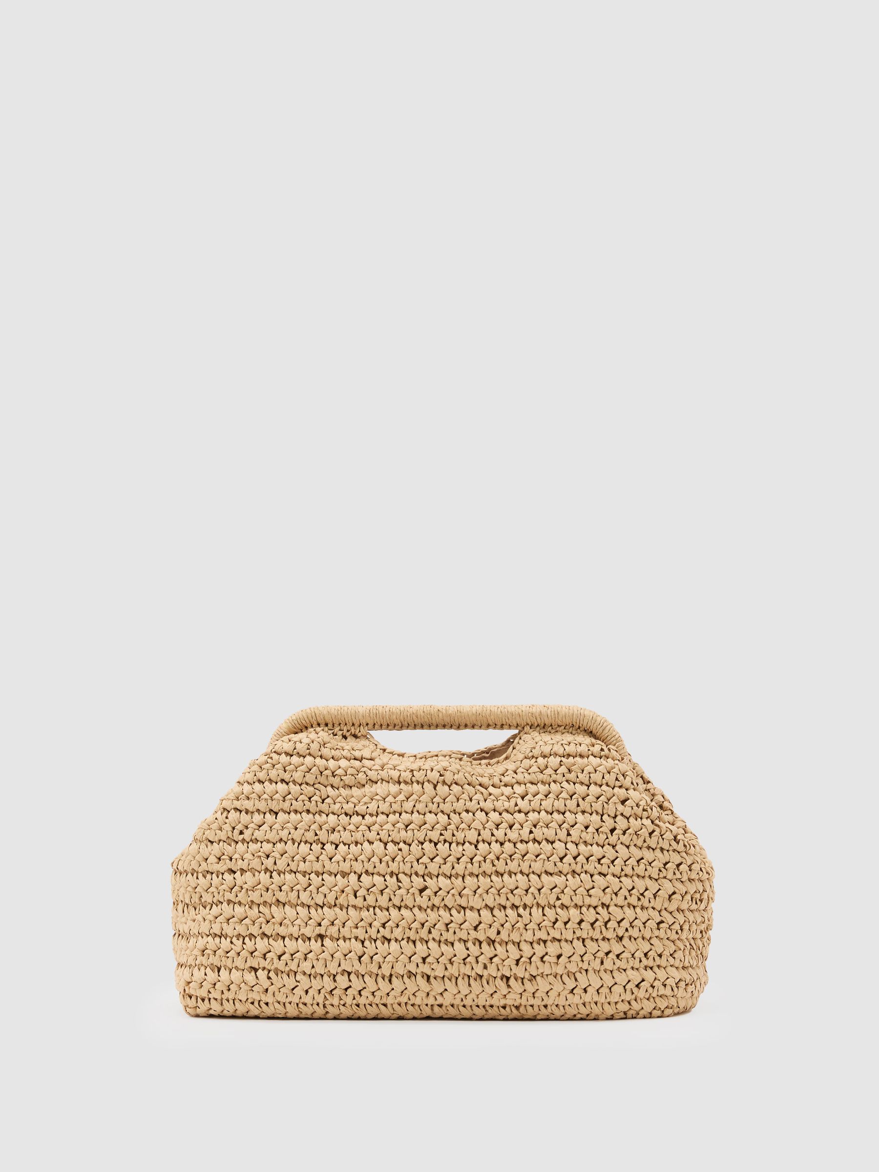 Raffia-Effect Embroidered Clutch Bag in Natural - image 2