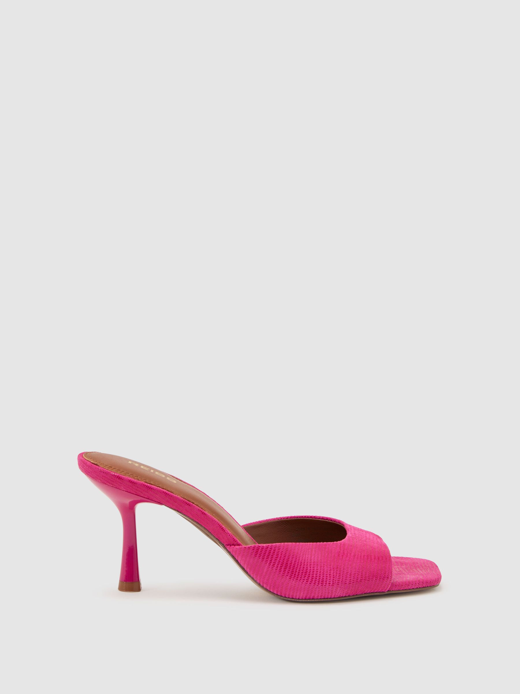 Textured Open-Toe Heeled Mules in Pink - image 1