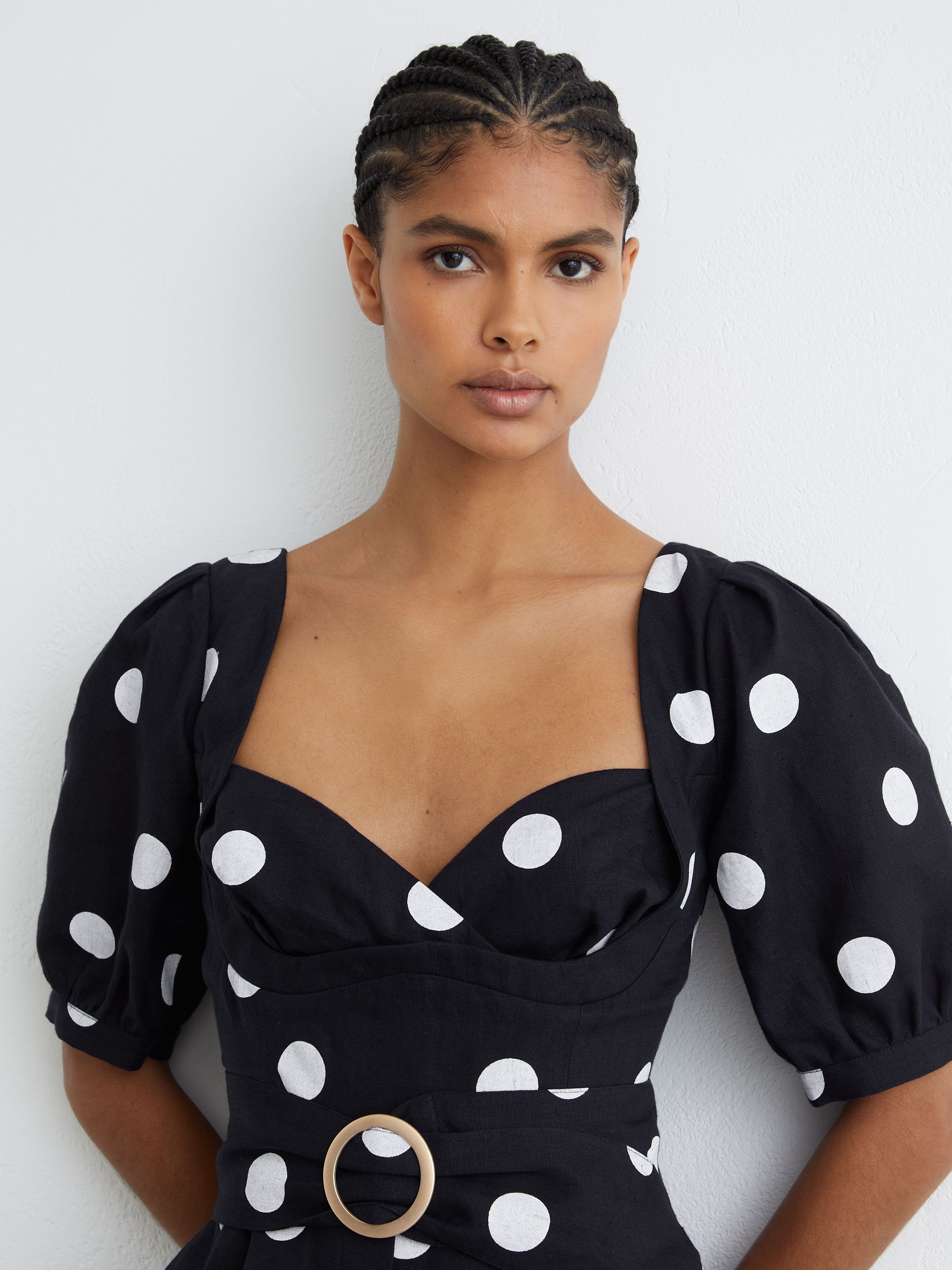 Linen Polka-Dot Wide-Leg Jumpsuit in Navy/Ivory - Image 4 of 6