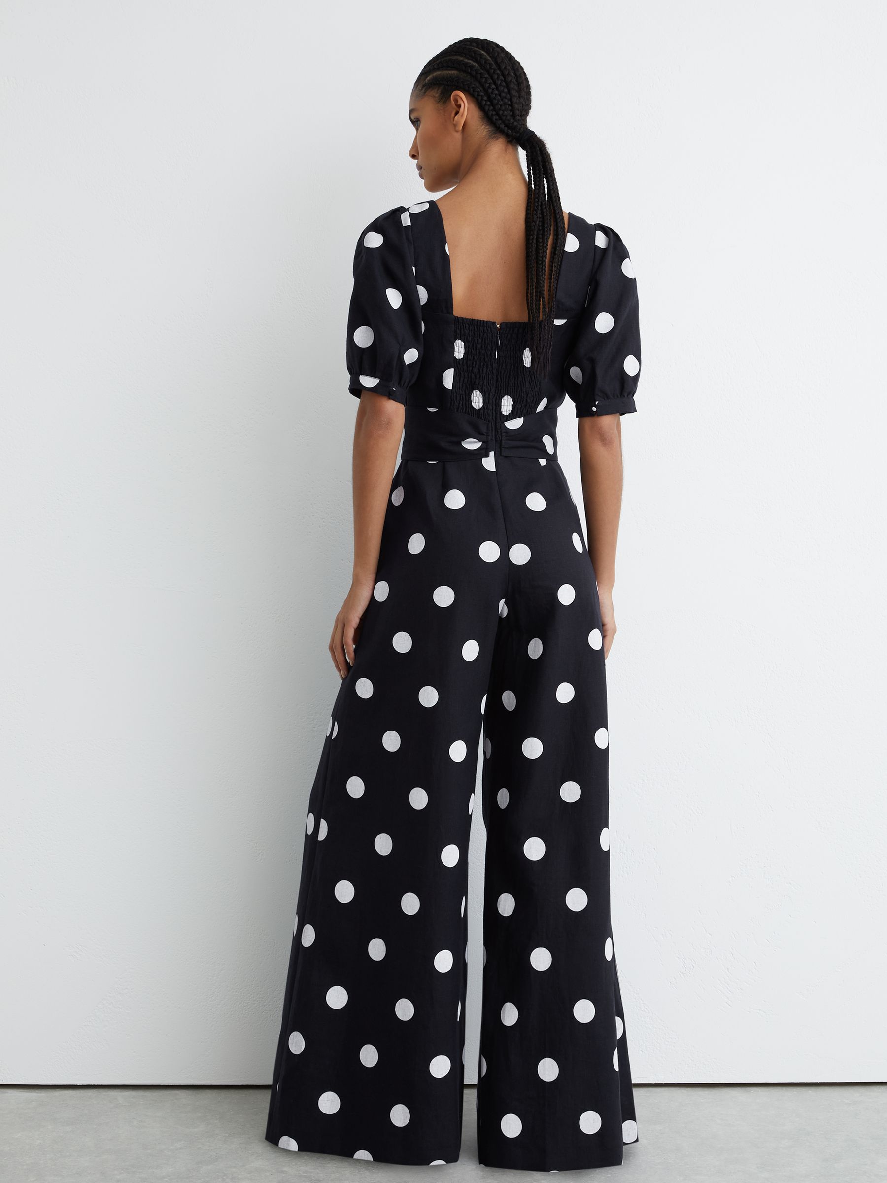 Linen Polka-Dot Wide-Leg Jumpsuit in Navy/Ivory - Image 5 of 6