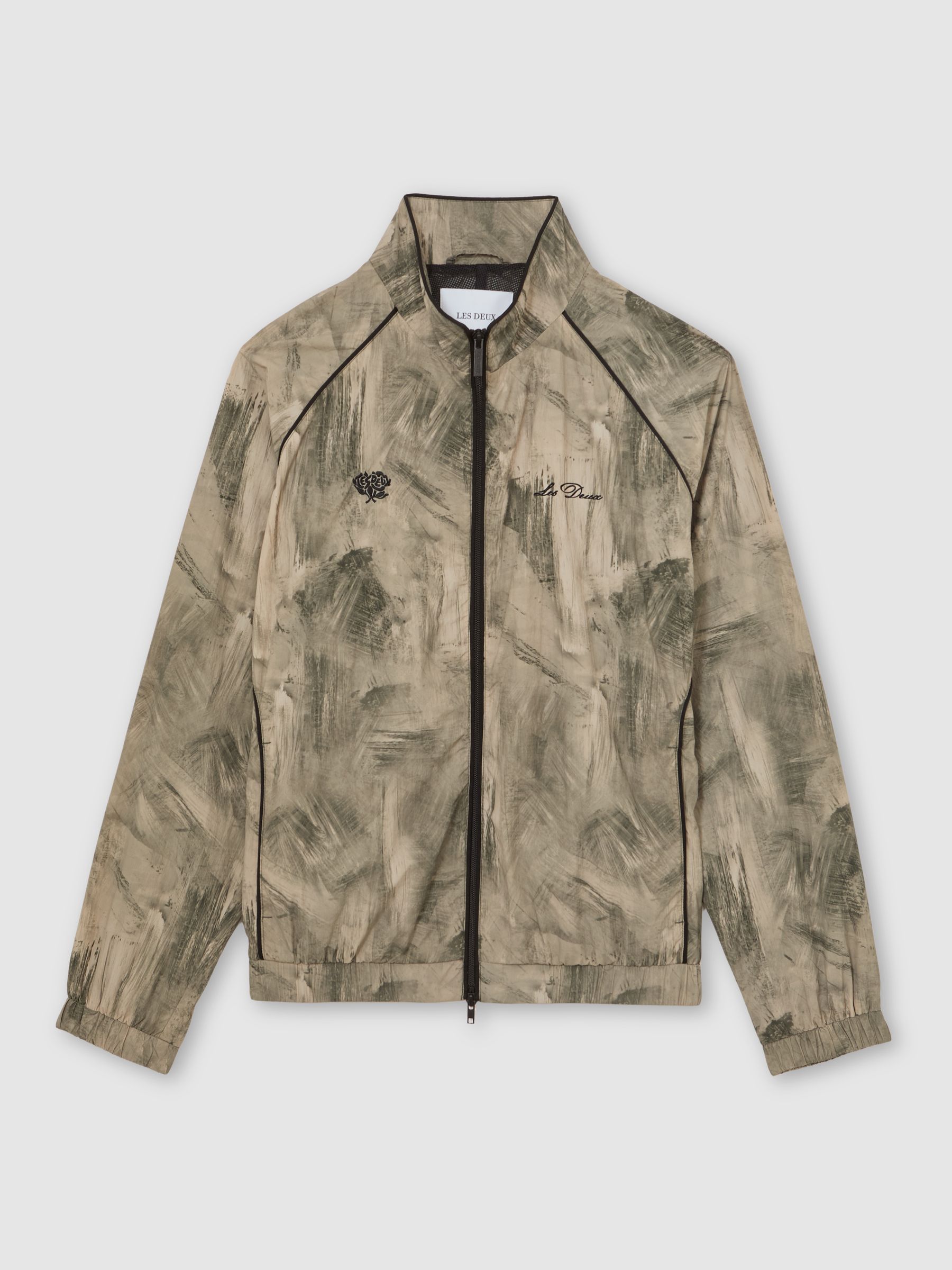 Abstract-Print Track Jacket in Dark Sand - image 1