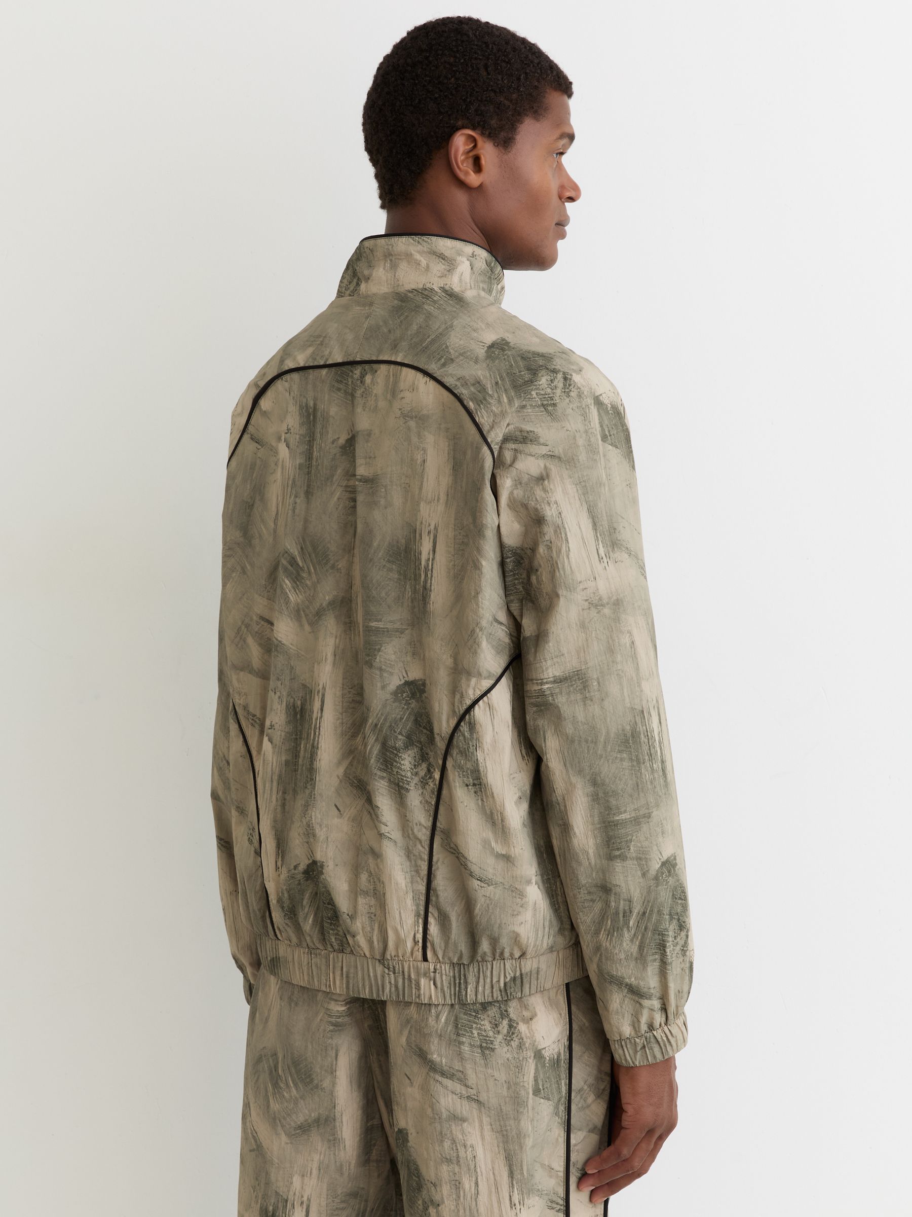 Abstract-Print Track Jacket in Dark Sand - Image 4 of 5