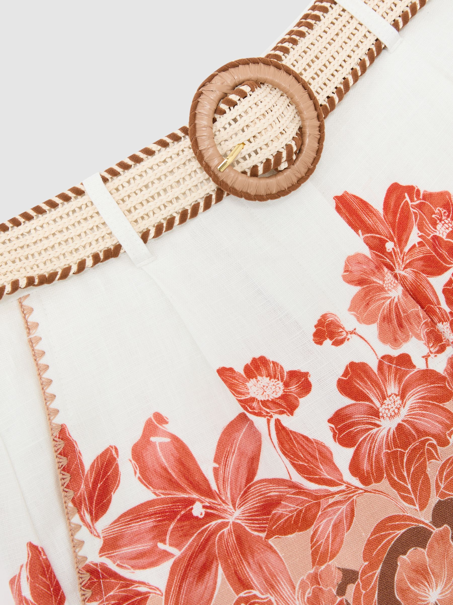 Short en Lin Fleuri-Imprimé Rose Ceinturé - Image 6 de 6