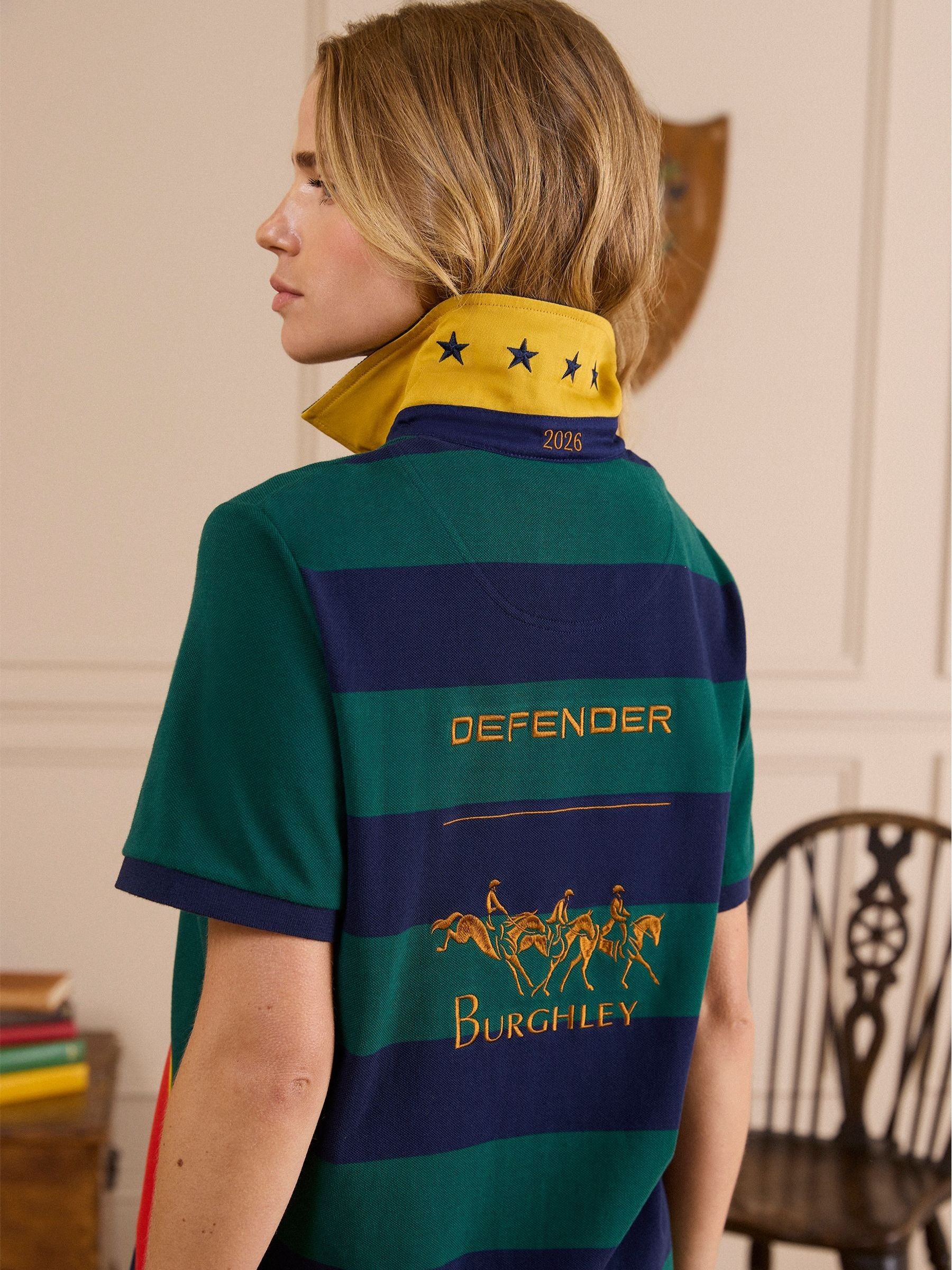 Official Burghley Green/Navy Classic Fit Cotton Pique Polo Shirt - Image 2 of 12