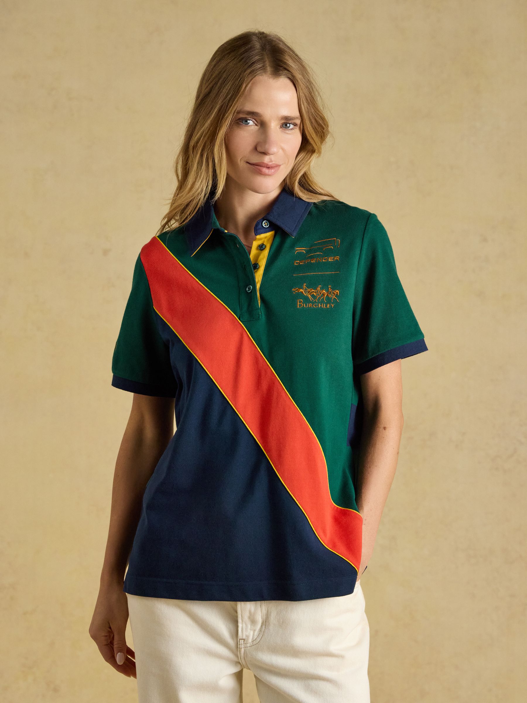 Official Burghley Green/Navy Classic Fit Cotton Pique Polo Shirt - Image 4 of 12
