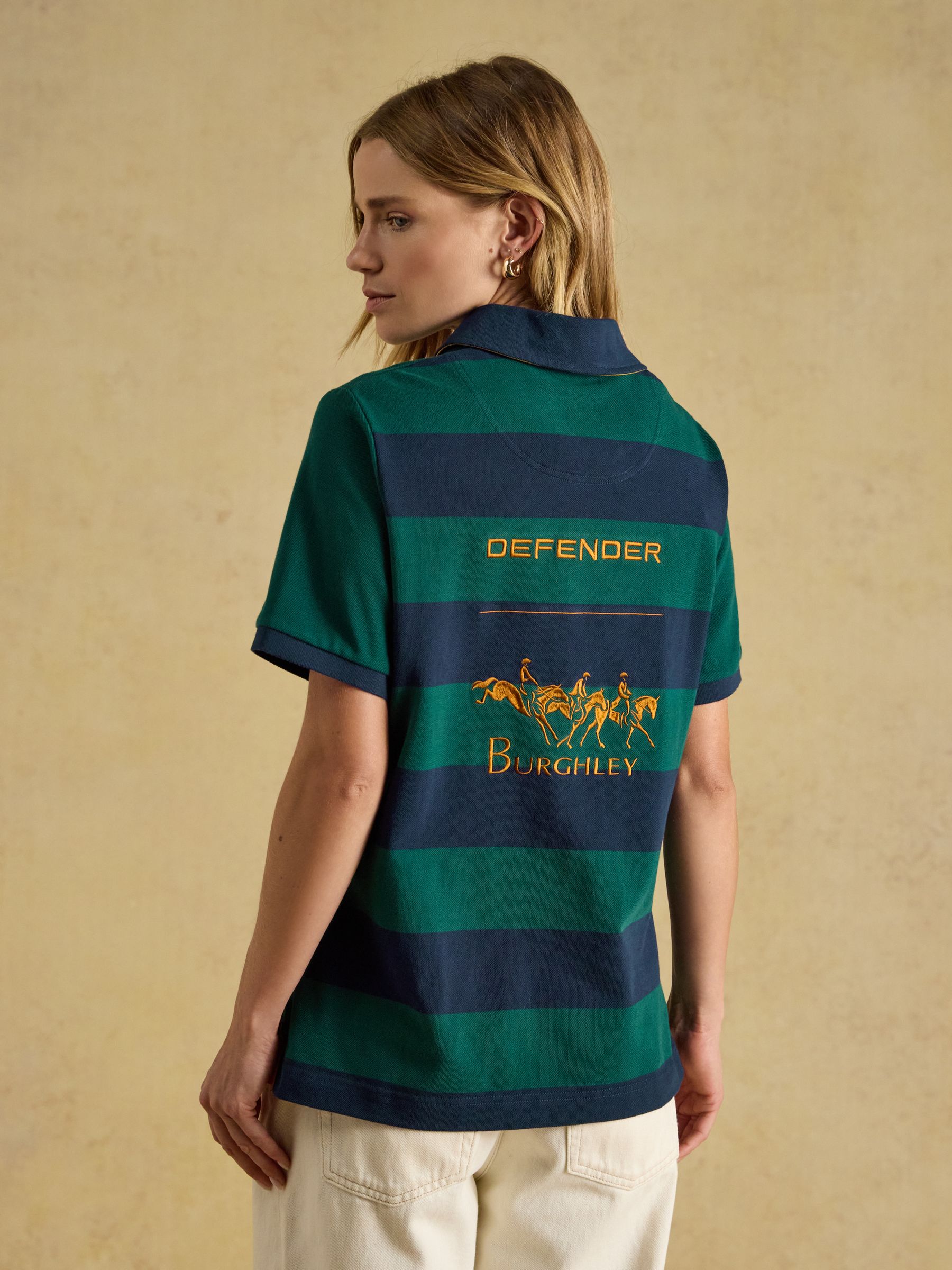 Official Burghley Green/Navy Classic Fit Cotton Pique Polo Shirt - Image 5 of 12