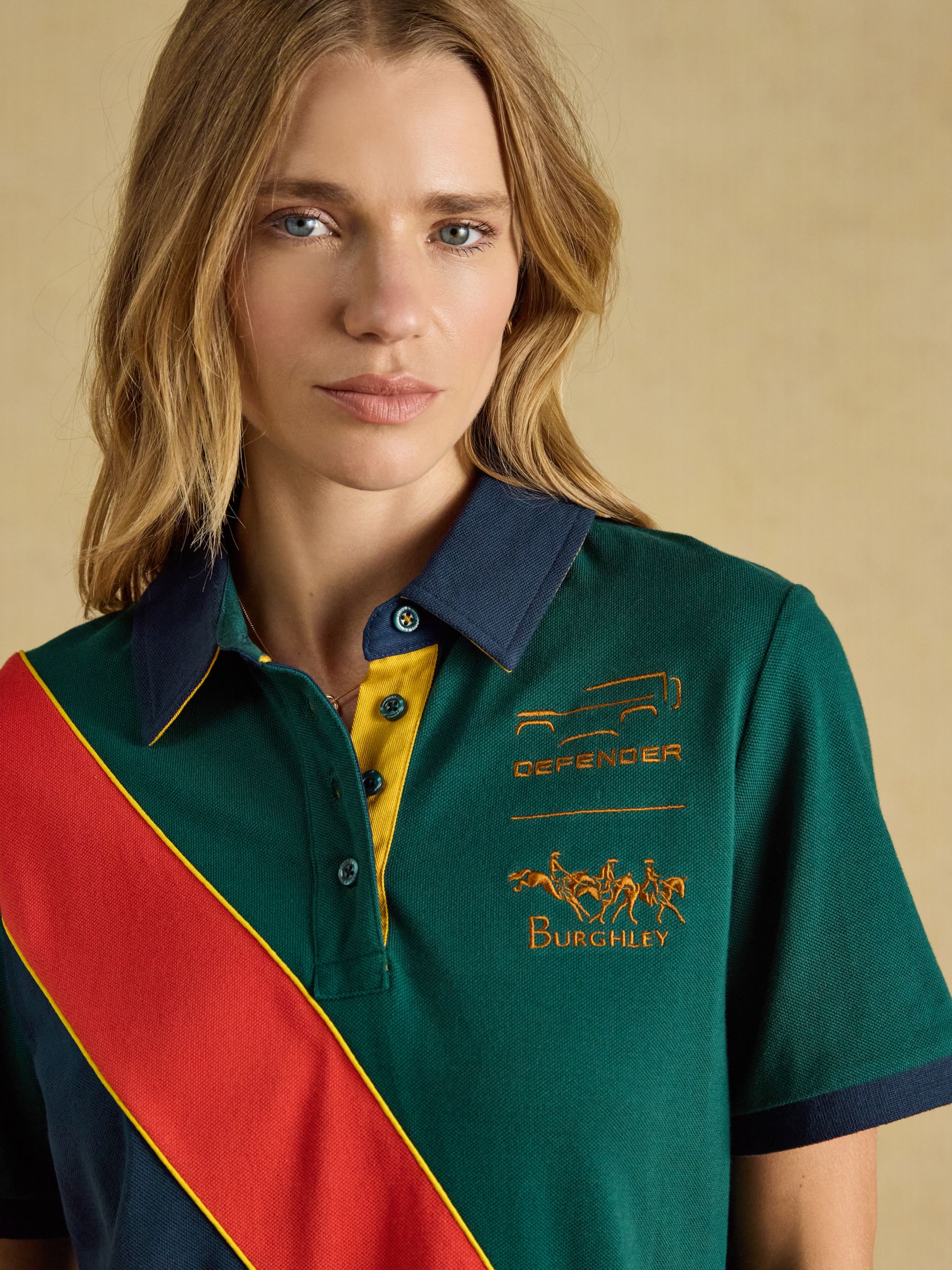 Official Burghley Green/Navy Classic Fit Cotton Pique Polo Shirt - Image 7 of 12