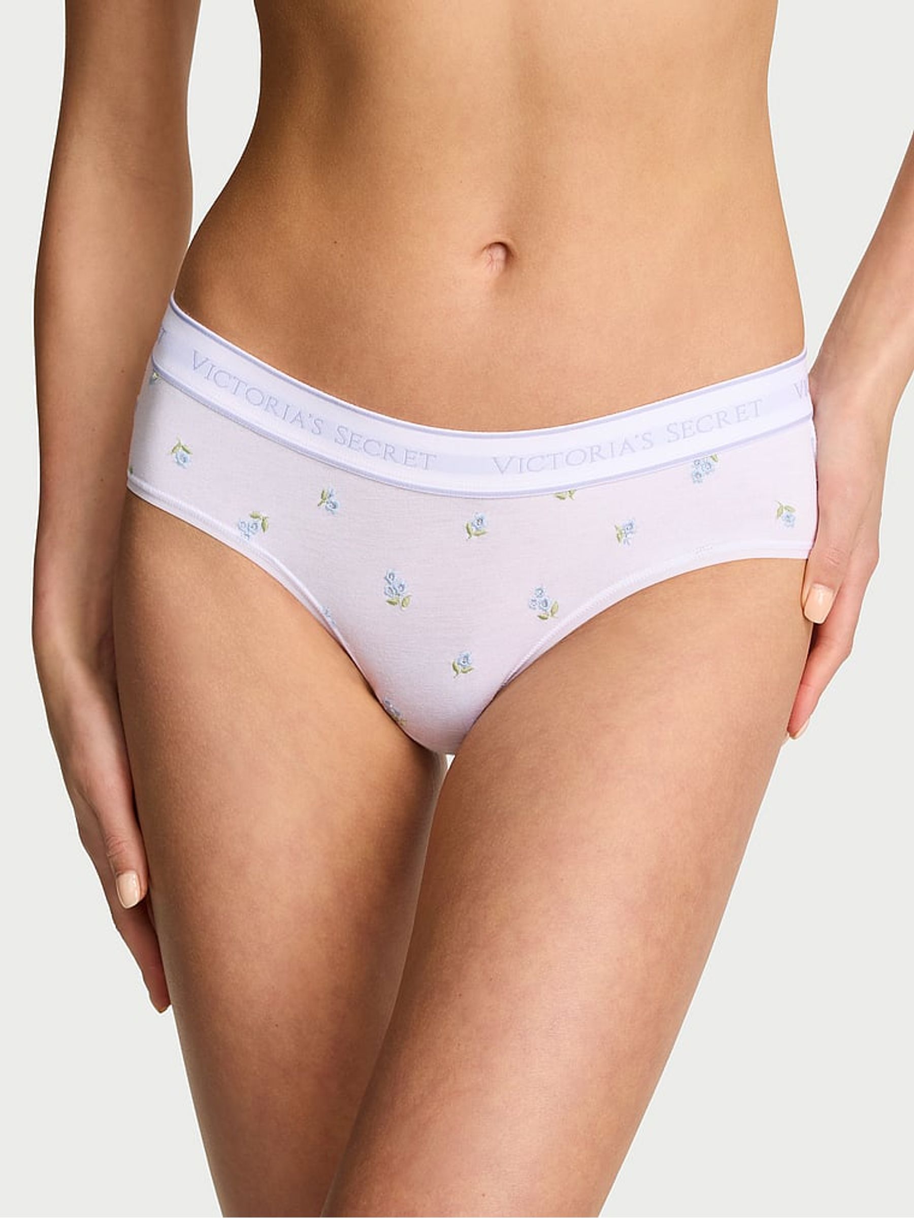 White Floral Hipster Cotton Logo Embroidered Knickers - Image 1 of 2 White Floral Hipster Cotton Logo Embroidered Knickers - Image 1 of 2