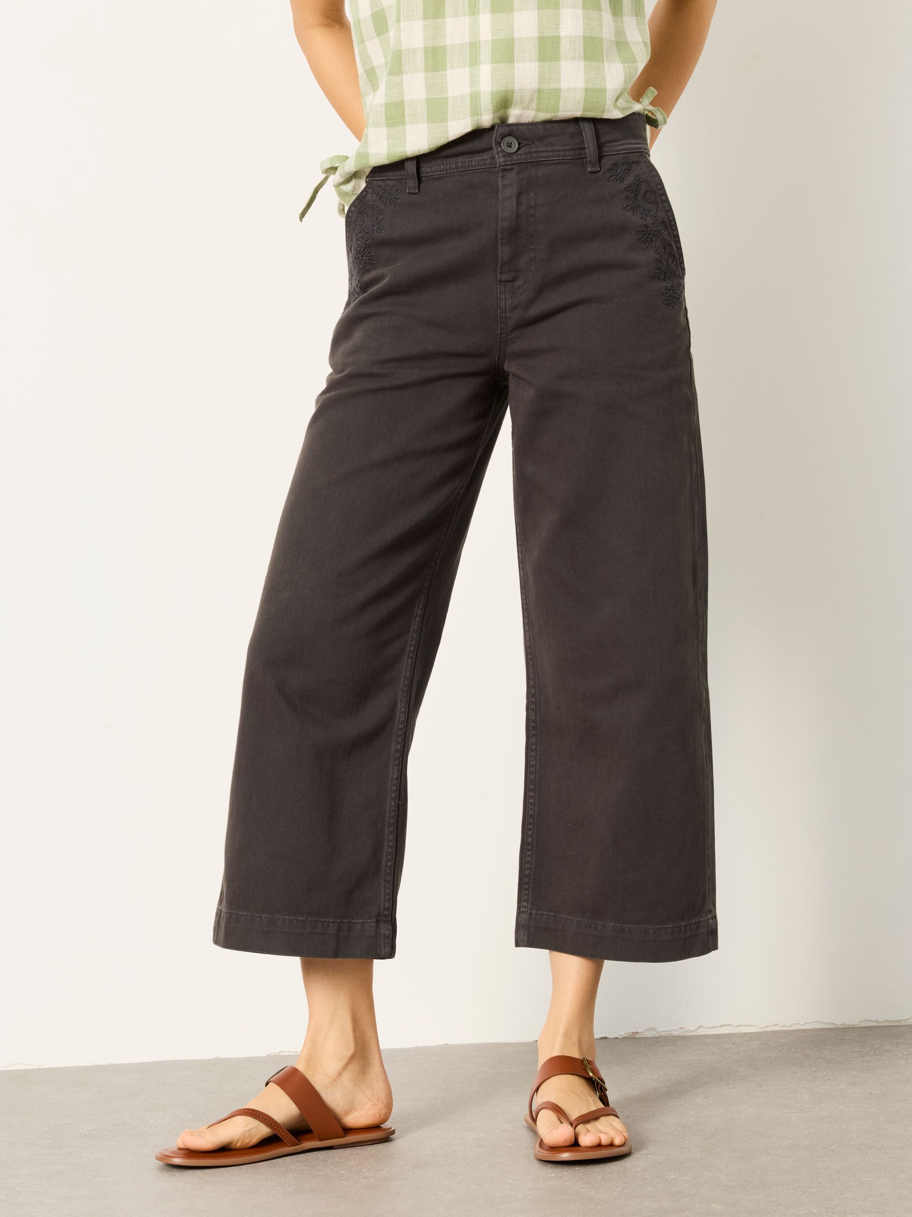 Hove Grey Embroidered Wide Leg Crop Trouser - Image 1 of 5