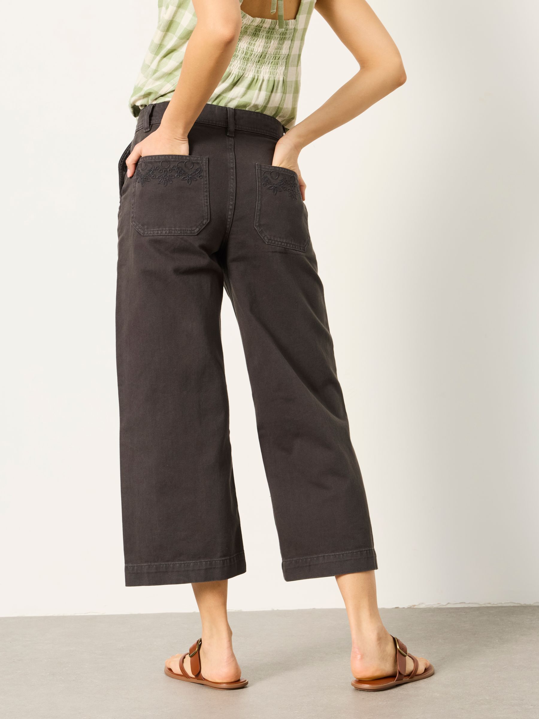 Hove Grey Embroidered Wide Leg Crop Trouser - Image 2 of 5