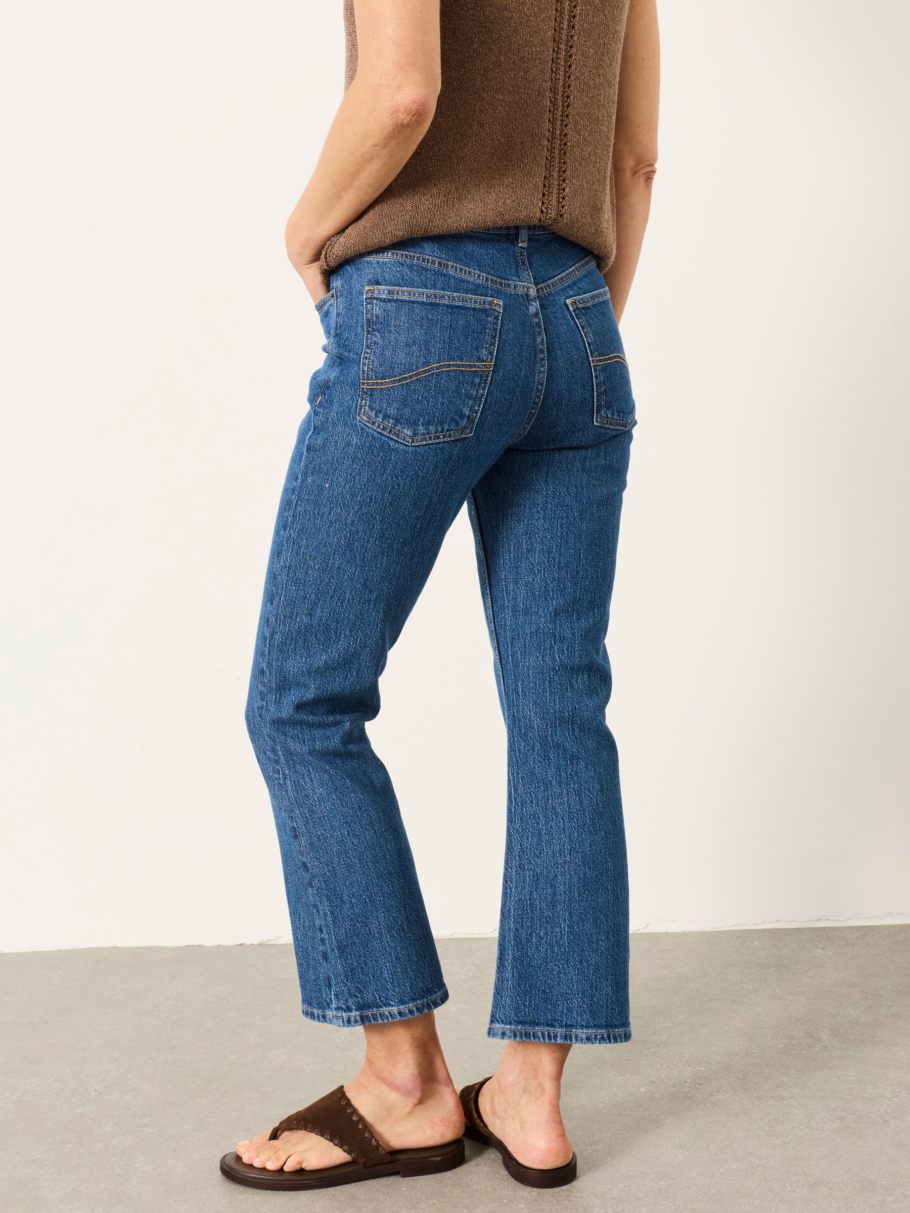 Blue Denim Laser Printed Straight Leg Crop Jeans - Image 2 of 6
