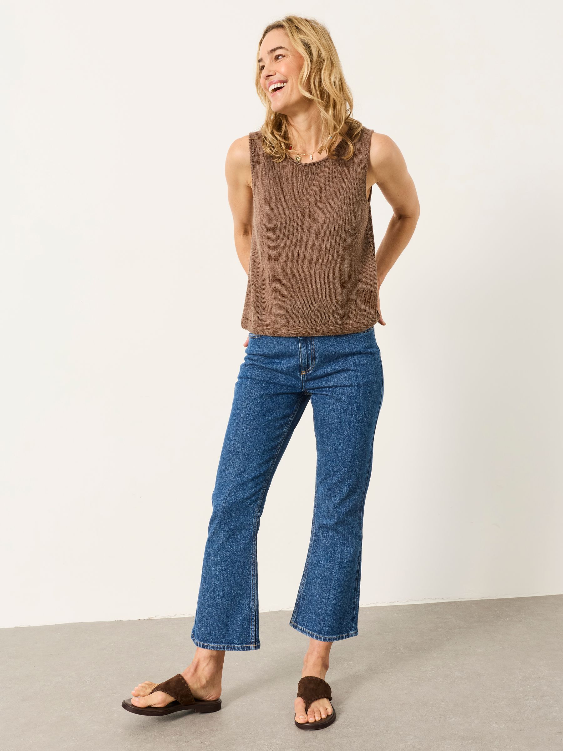 Blue Denim Laser Printed Straight Leg Crop Jeans - Image 3 of 6