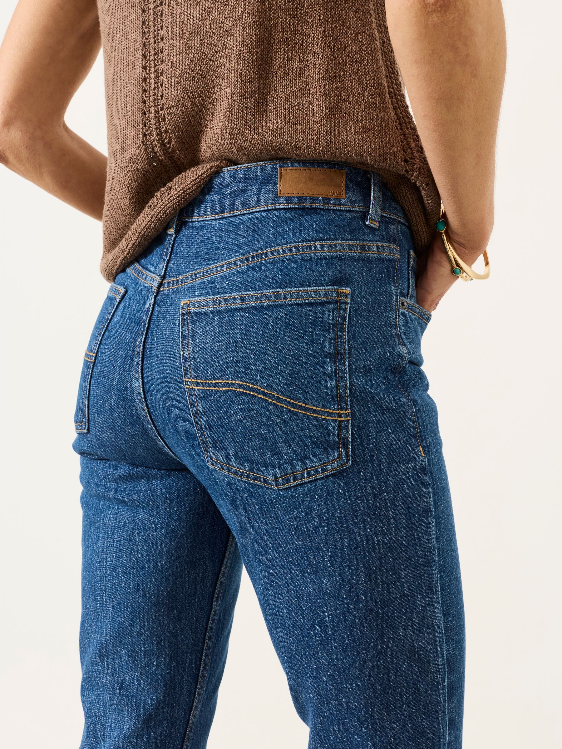 Blue Denim Laser Printed Straight Leg Crop Jeans - Image 4 of 6
