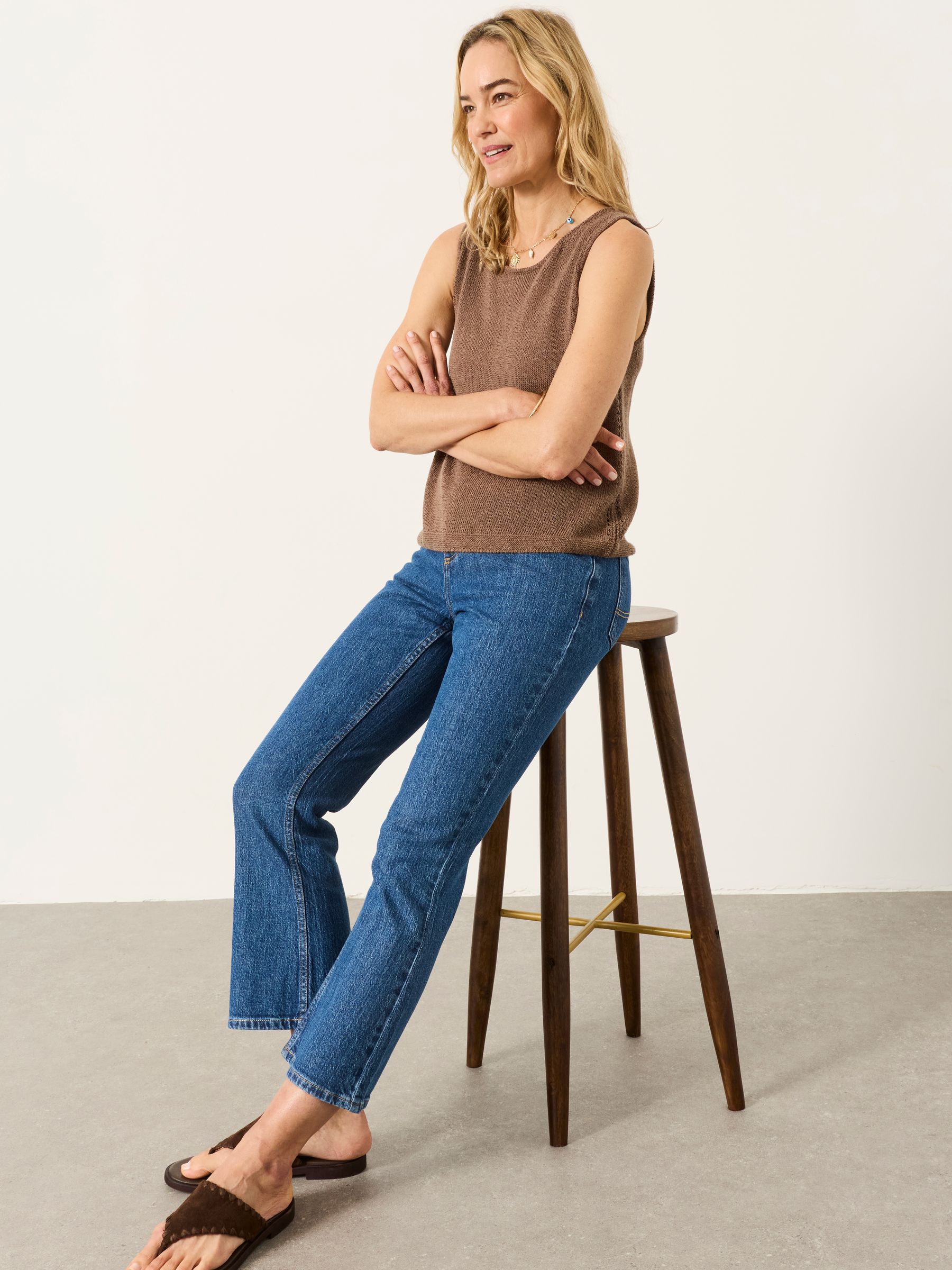 Blue Denim Laser Printed Straight Leg Crop Jeans - Image 5 of 6