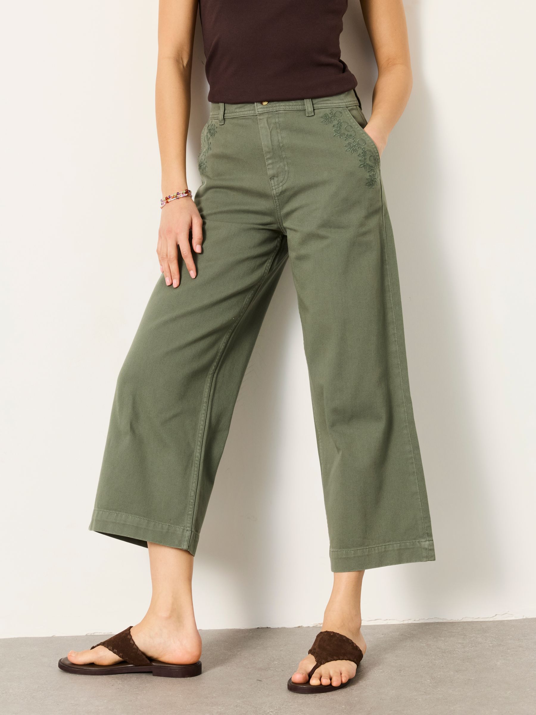 Hove Green Embroidered Wide Leg Crop Trouser - Image 1 of 7 Hove Green Embroidered Wide Leg Crop Trouser - Image 1 of 7