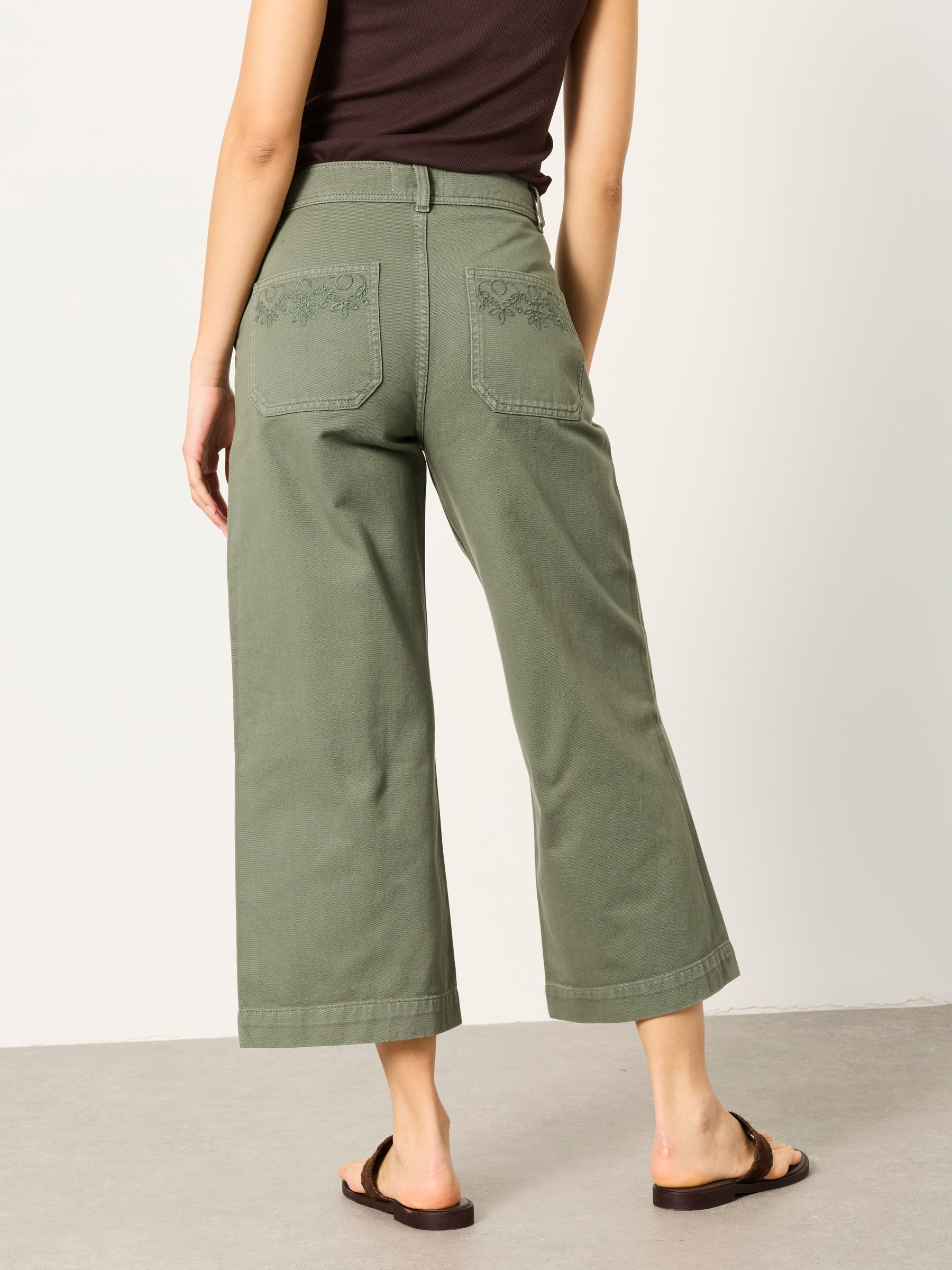 Hove Green Embroidered Wide Leg Crop Trouser - Image 2 of 7