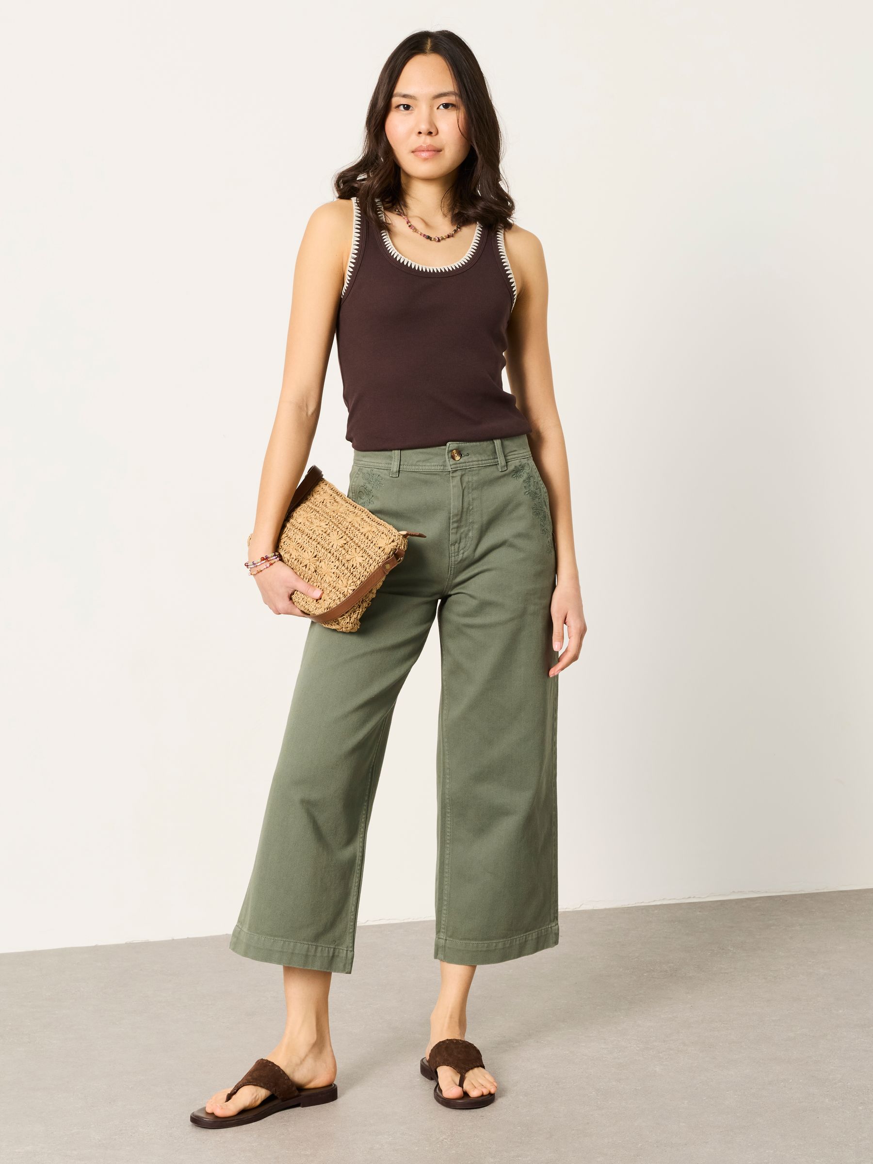 Hove Green Embroidered Wide Leg Crop Trouser - Image 3 of 7