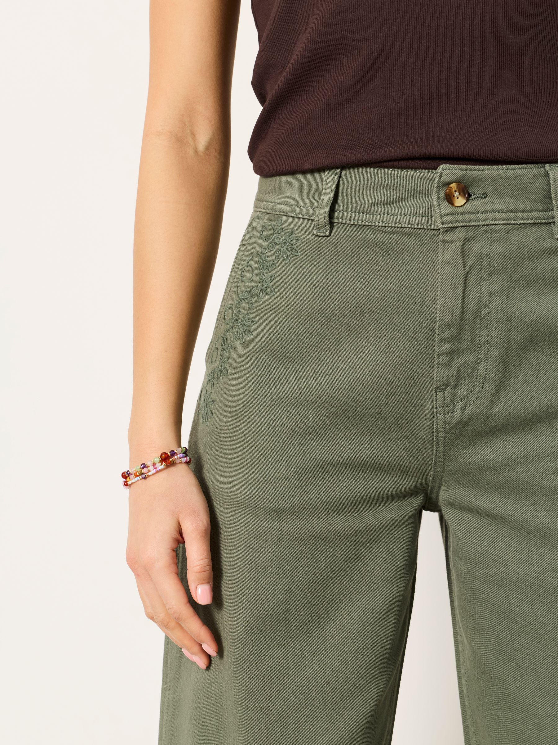 Hove Green Embroidered Wide Leg Crop Trouser - Image 4 of 7