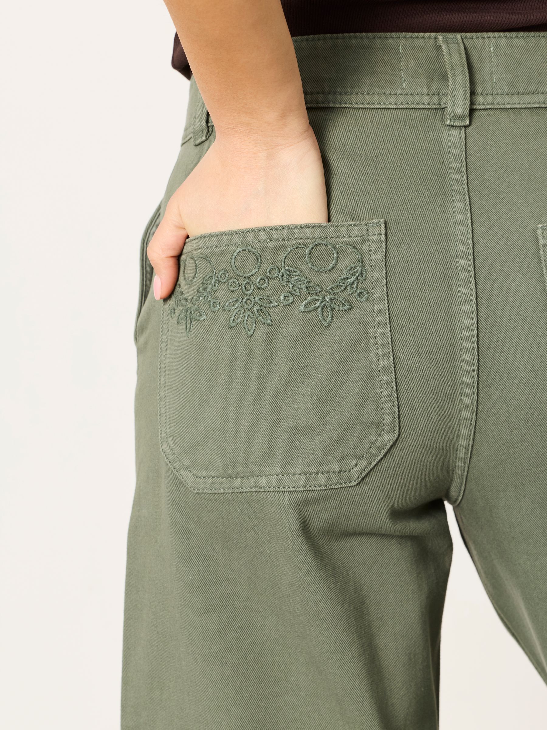 Hove Green Embroidered Wide Leg Crop Trouser - Image 5 of 7